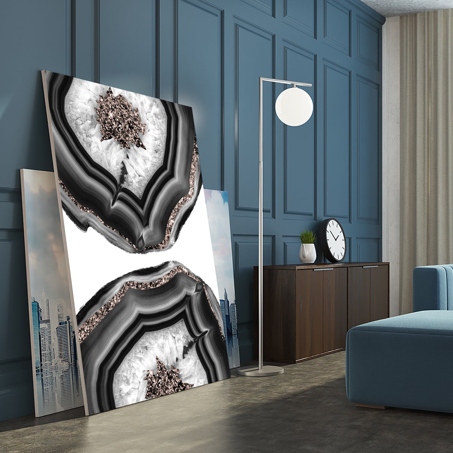 Gray Black White Agate with Rose Gold Glitter #2 #gem #decor by Anita & Bella Jantz on GIANT ART - gray photo illustration