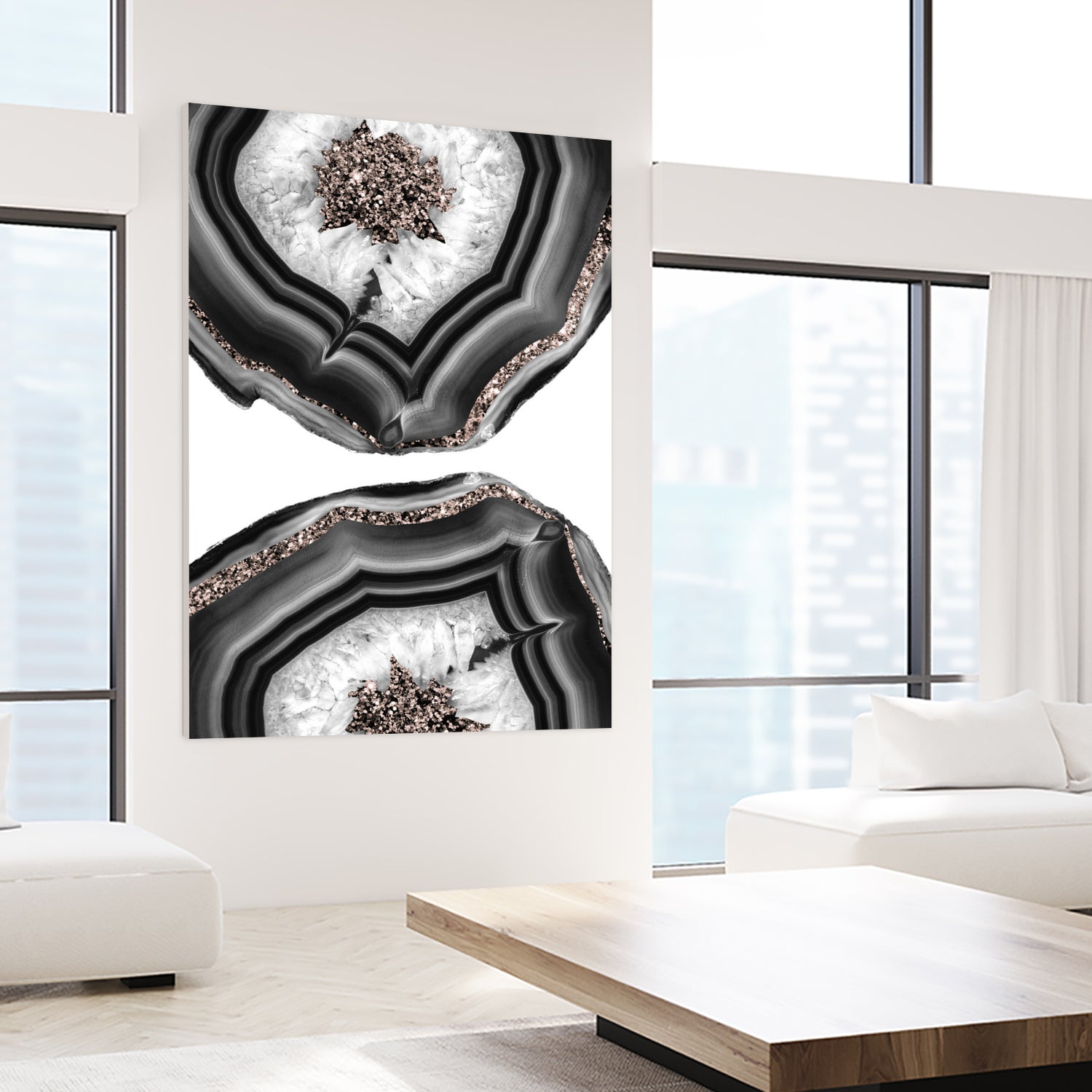 Gray Black White Agate with Rose Gold Glitter #2 #gem #decor by Anita & Bella Jantz on GIANT ART - gray photo illustration