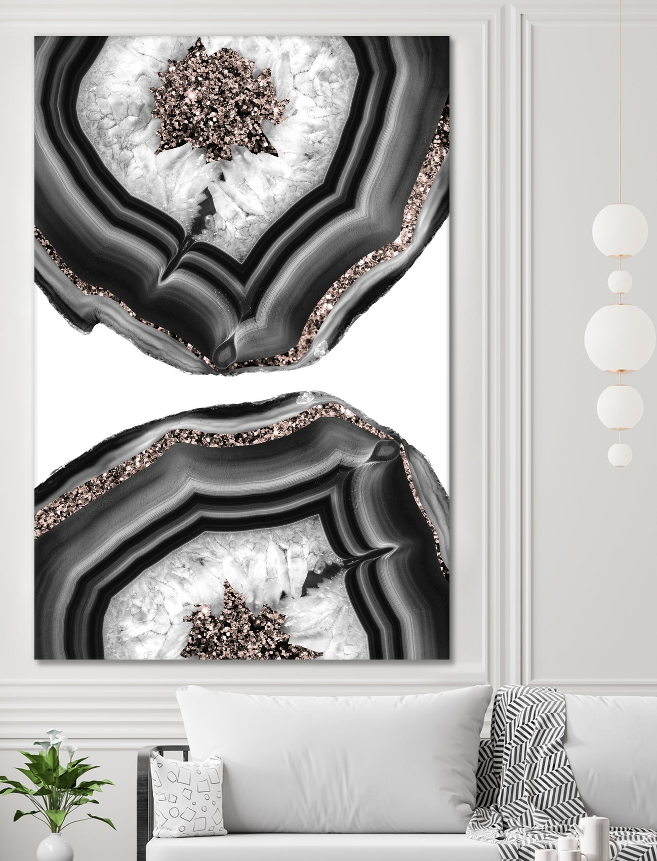 Gray Black White Agate with Rose Gold Glitter #2 #gem #decor by Anita & Bella Jantz on GIANT ART - gray photo illustration