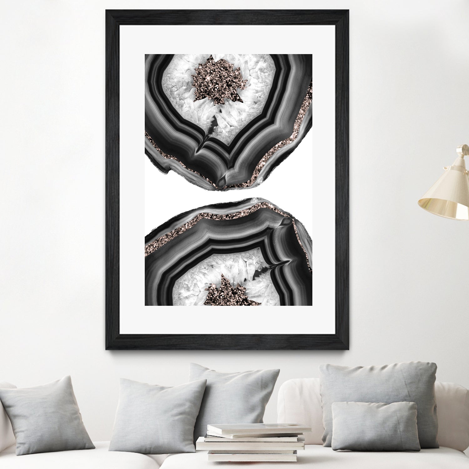 Gray Black White Agate with Rose Gold Glitter #2 #gem #decor by Anita & Bella Jantz on GIANT ART - gray photo illustration