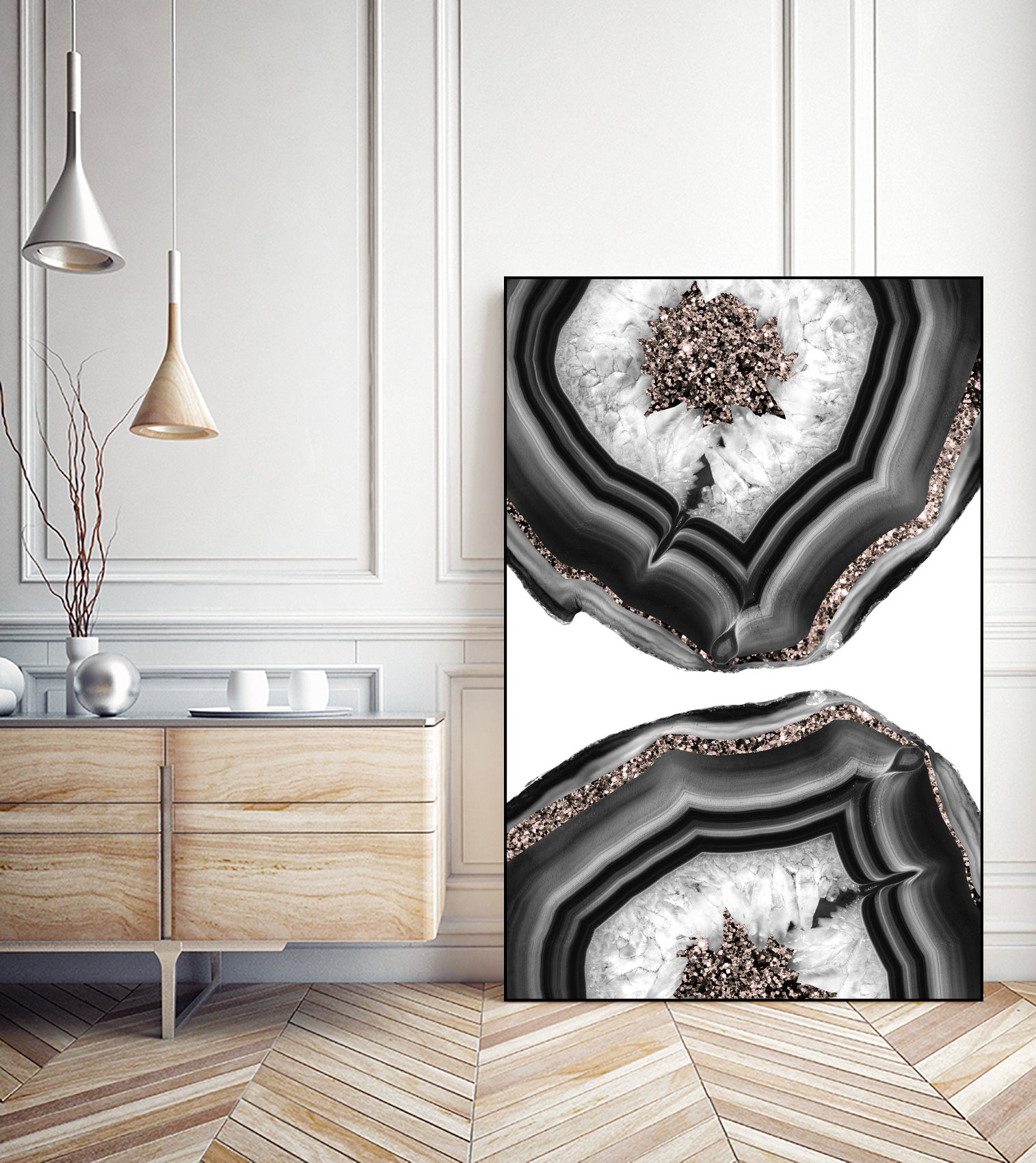 Gray Black White Agate with Rose Gold Glitter #2 #gem #decor by Anita & Bella Jantz on GIANT ART - gray photo illustration