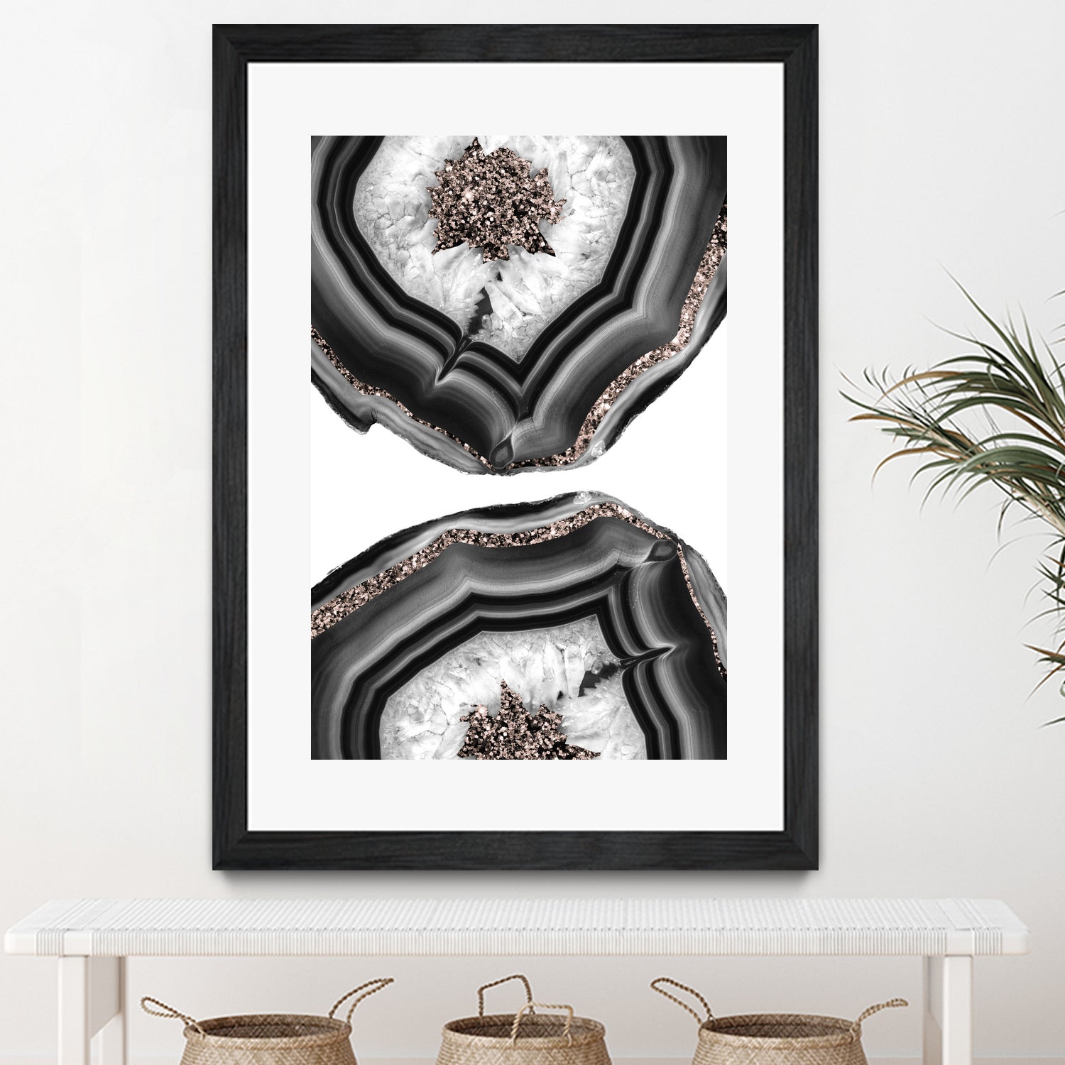 Gray Black White Agate with Rose Gold Glitter #2 #gem #decor by Anita & Bella Jantz on GIANT ART - gray photo illustration