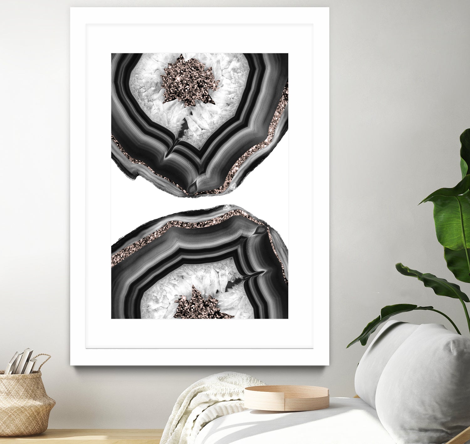 Gray Black White Agate with Rose Gold Glitter #2 #gem #decor by Anita & Bella Jantz on GIANT ART - gray photo illustration