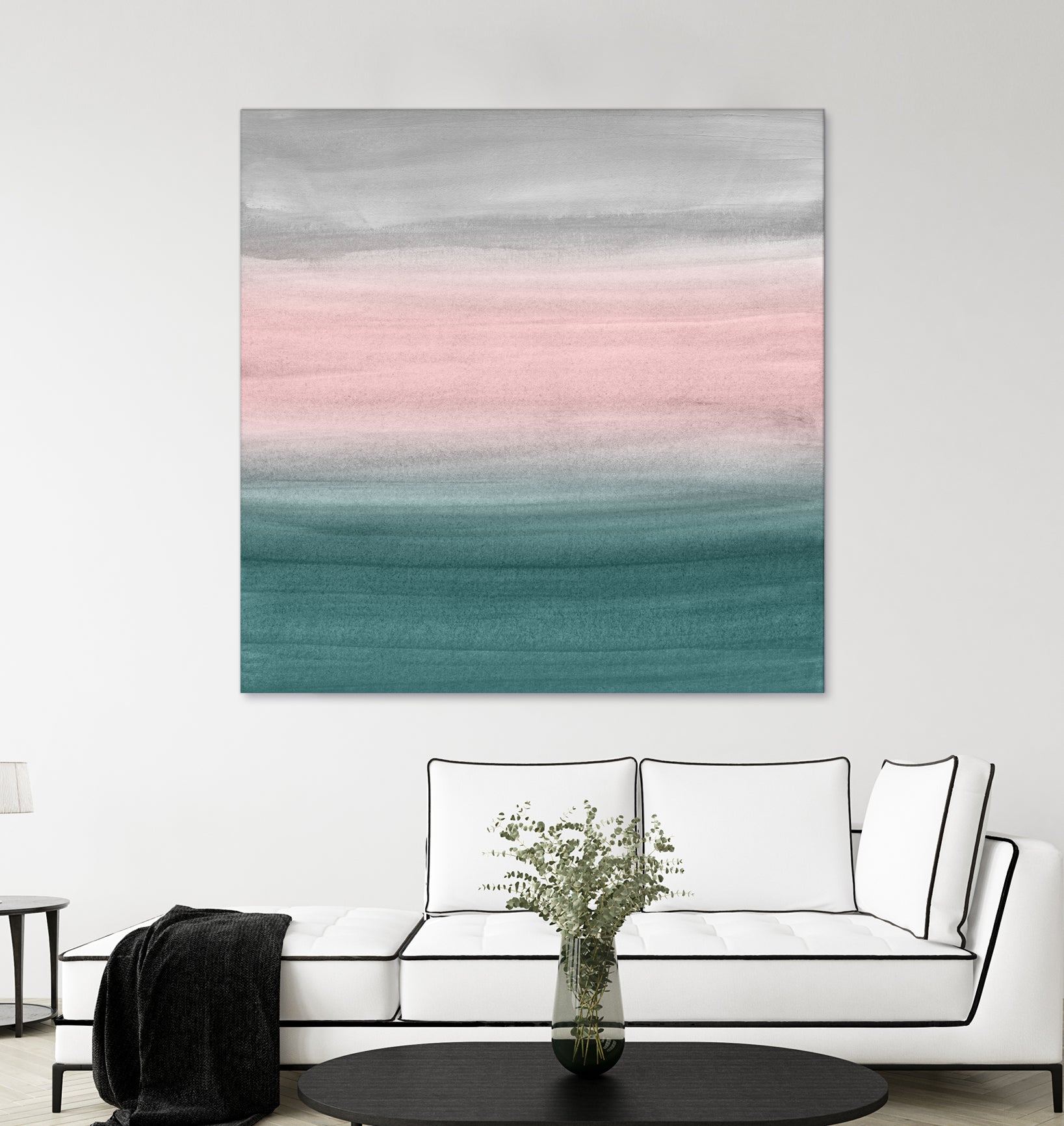 Touching Teal Blush Gray Watercolor Abstract #1 #painting by Anita & Bella Jantz on GIANT ART - green digital painting