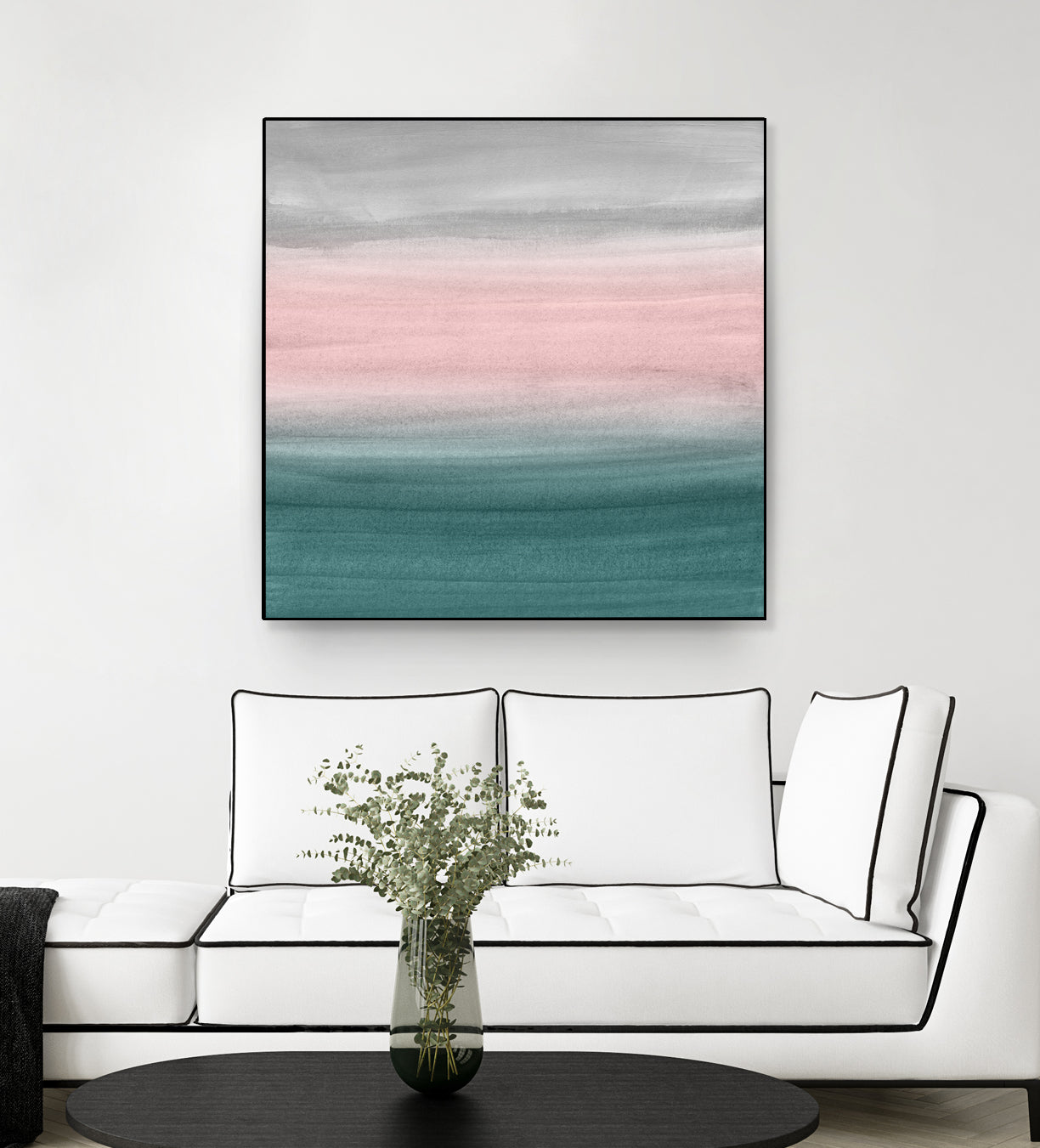 Touching Teal Blush Gray Watercolor Abstract #1 #painting by Anita & Bella Jantz on GIANT ART - green digital painting