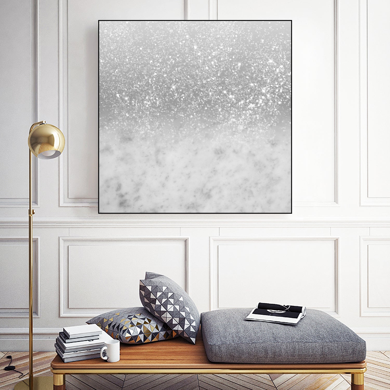 White Marble Silver Ombre Glitter Glam #1 #shiny #gem #decor by Anita & Bella Jantz on GIANT ART - gray photo illustration