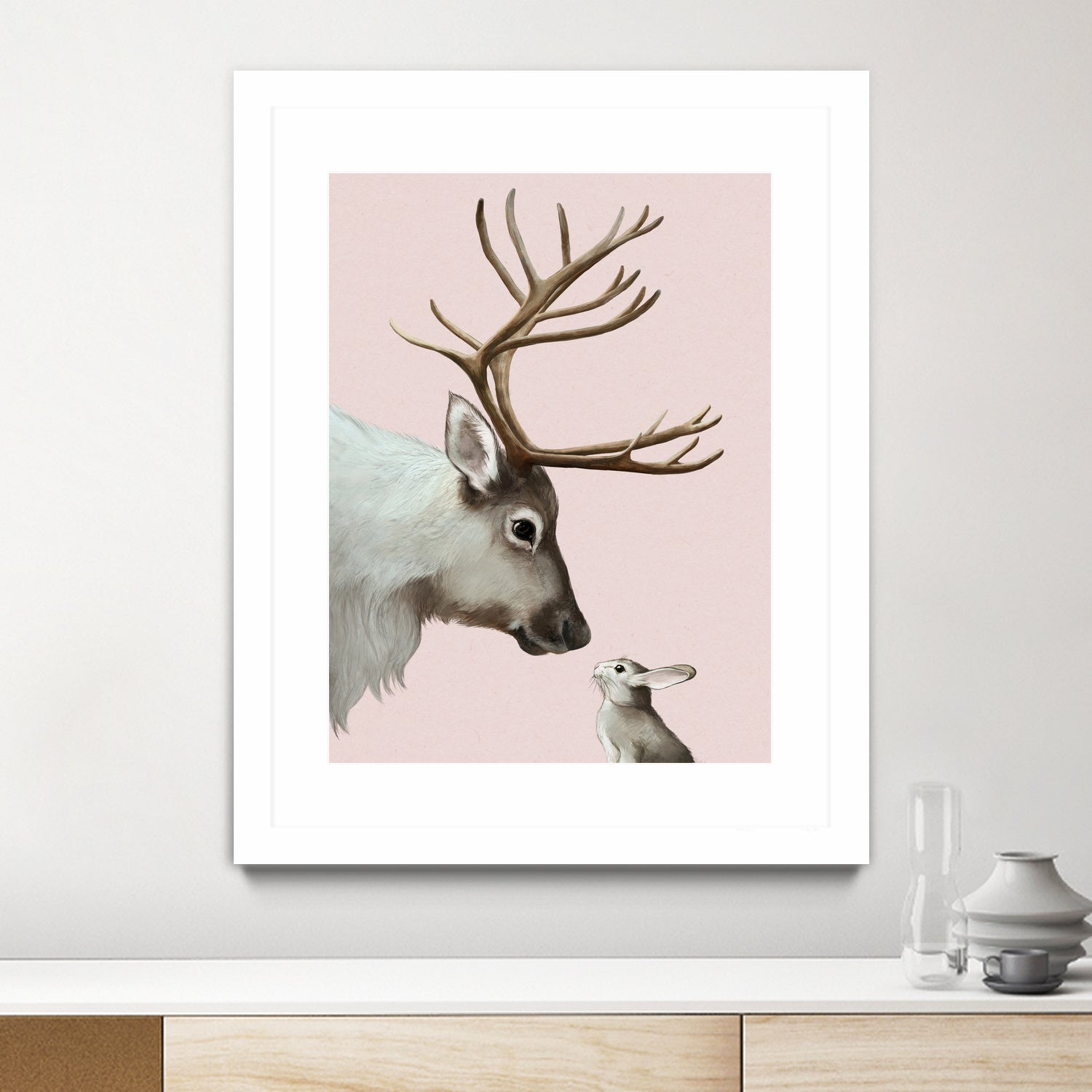 reindeer and rabbit by Laura Graves on GIANT ART - pink digital painting