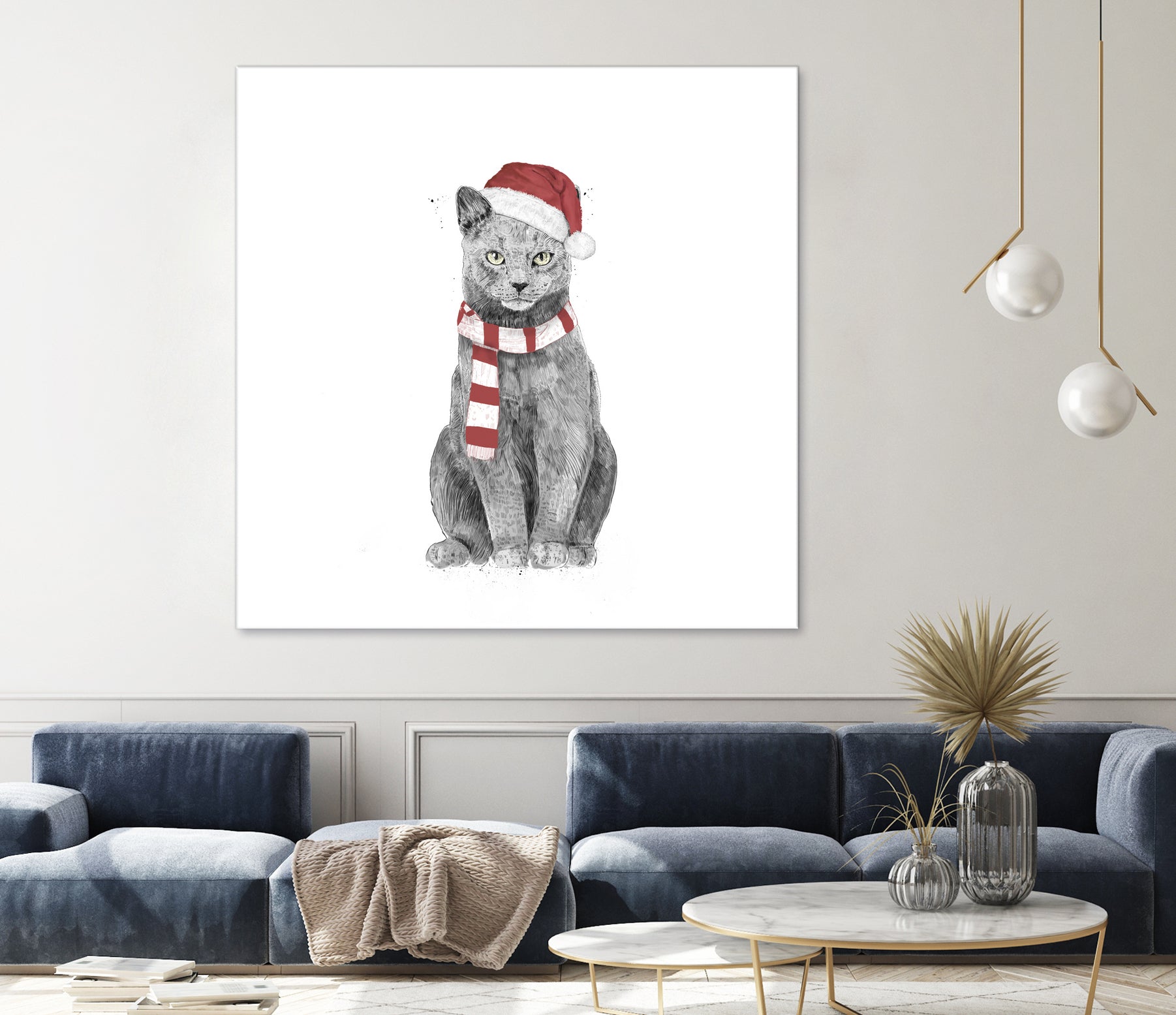 Xmas cat by Solti Balázs on GIANT ART - white digital drawing