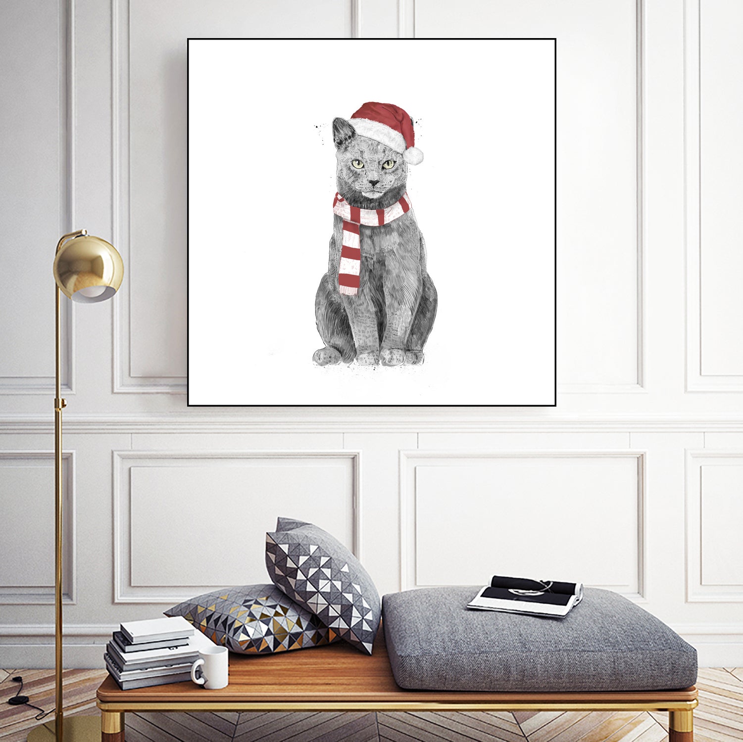 Xmas cat by Solti Balázs on GIANT ART - white digital drawing