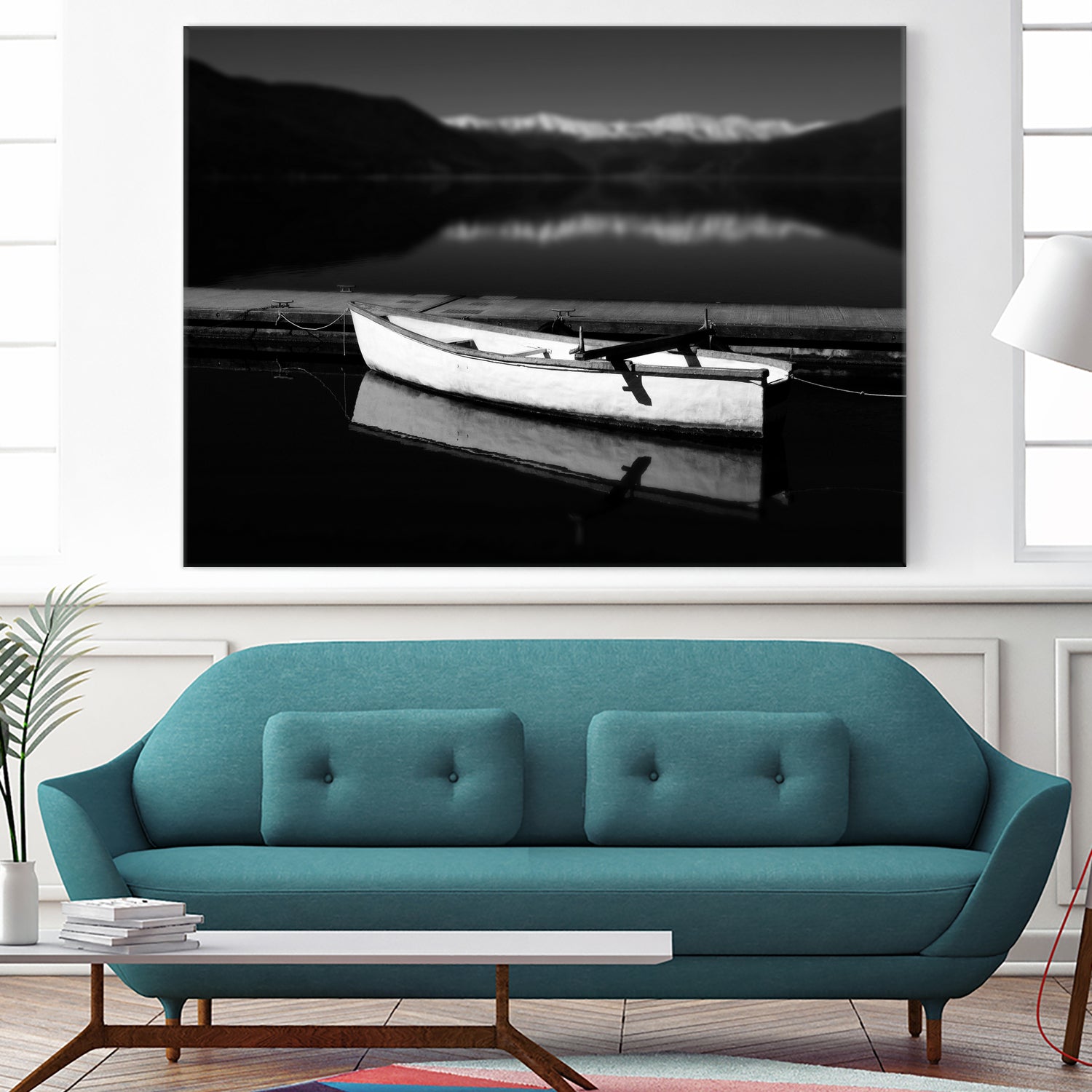 White lake boat by IOANNA PAPANIKOLAOU on GIANT ART - black photo illustration