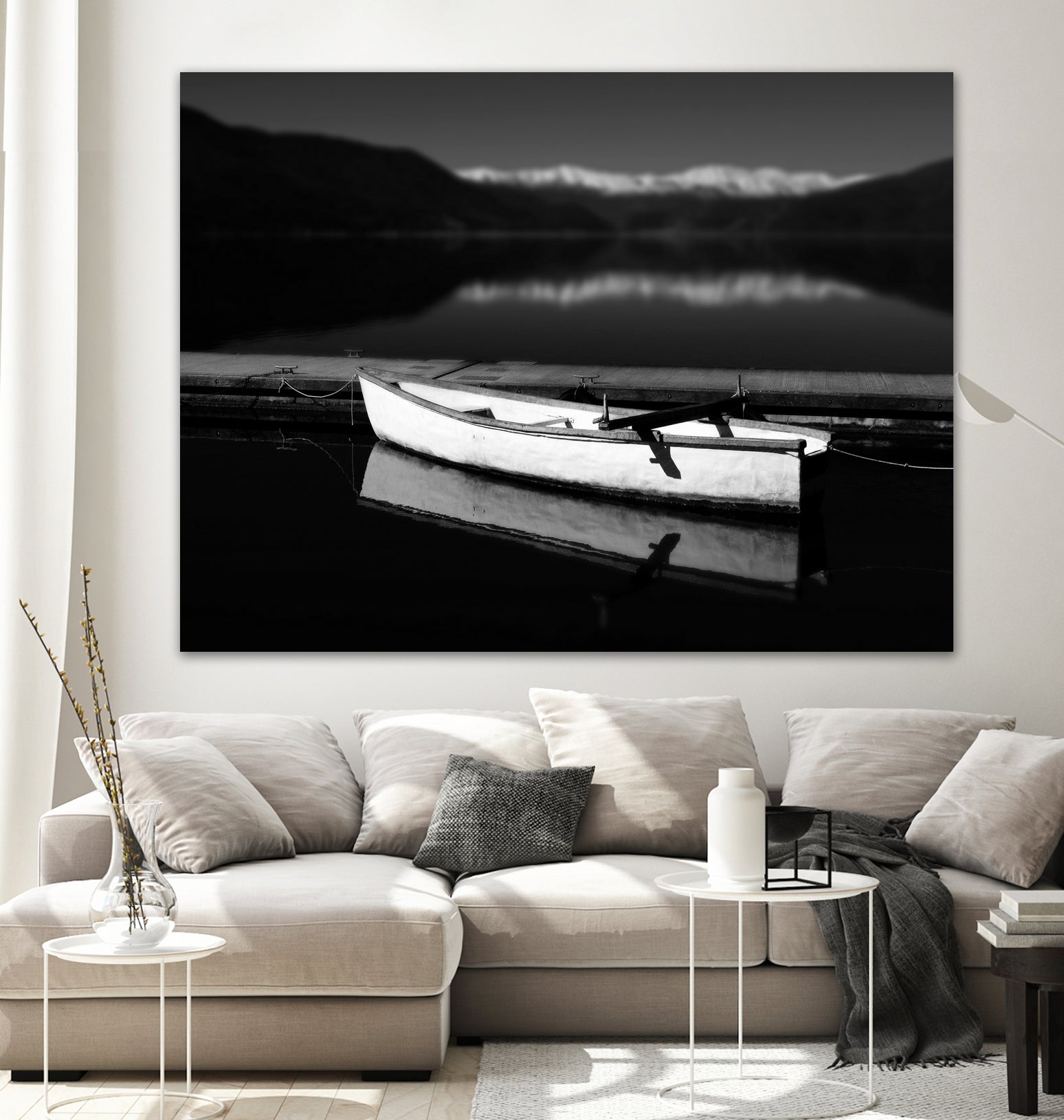 White lake boat by IOANNA PAPANIKOLAOU on GIANT ART - black photo illustration