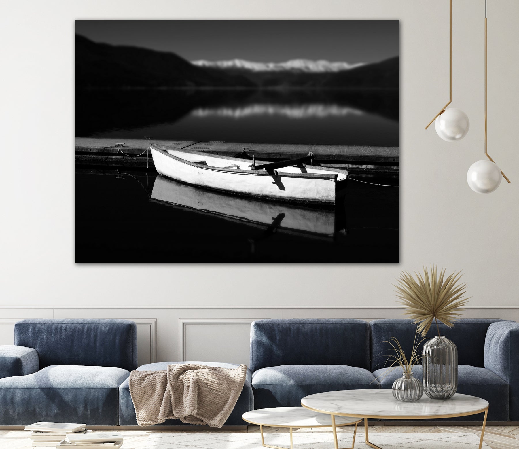 White lake boat by IOANNA PAPANIKOLAOU on GIANT ART - black photo illustration