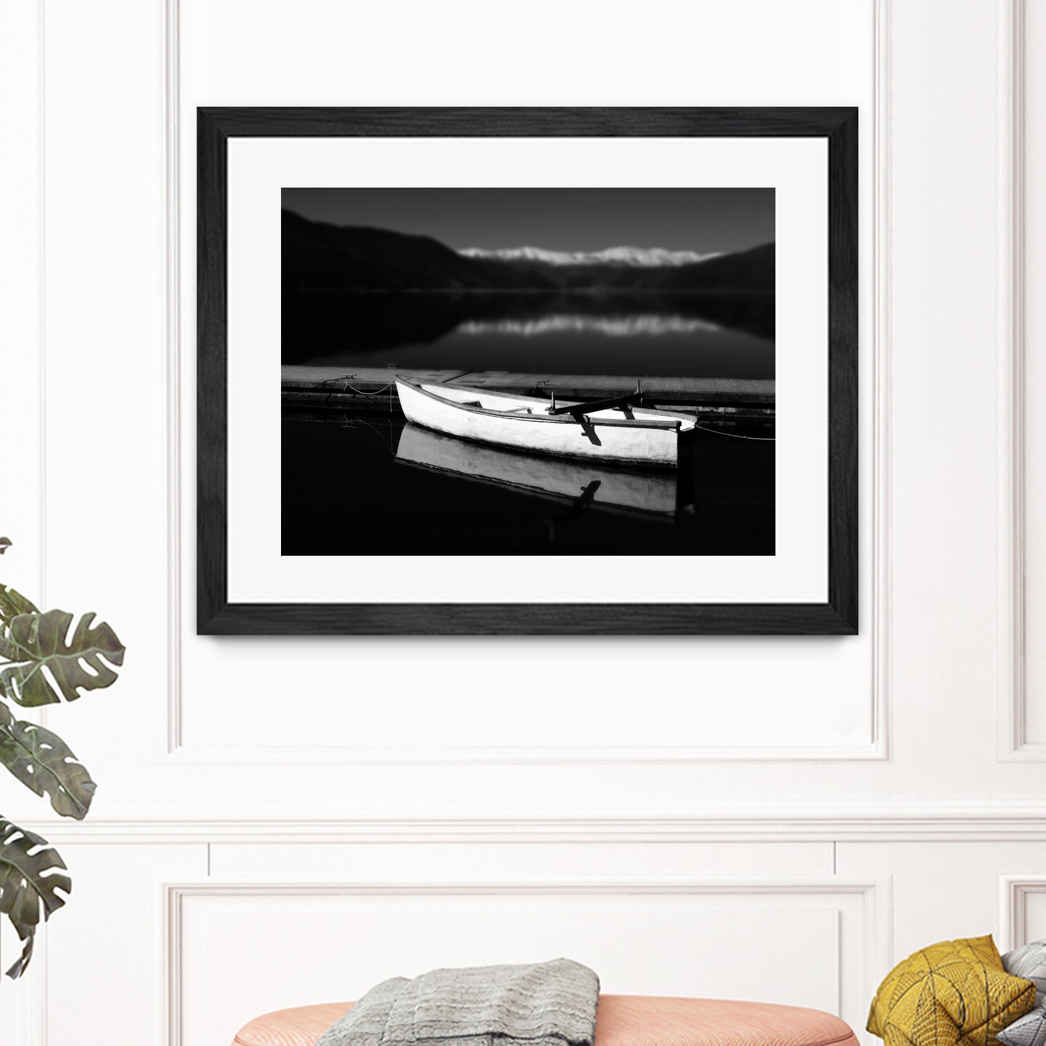 White lake boat by IOANNA PAPANIKOLAOU on GIANT ART - black photo illustration