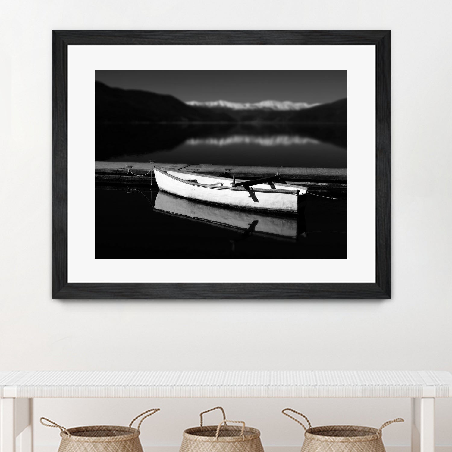 White lake boat by IOANNA PAPANIKOLAOU on GIANT ART - black photo illustration