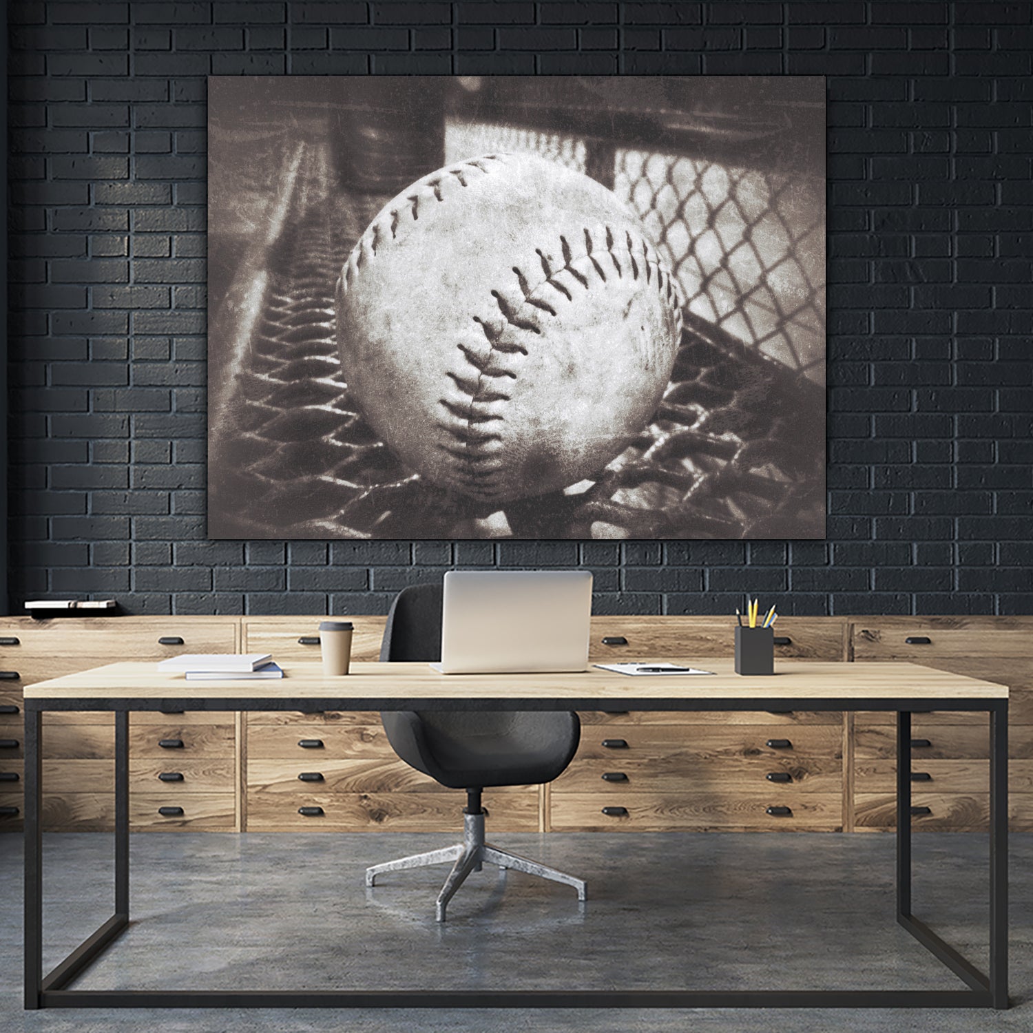 Softball on the Bench in Sepia by Leah McPhail on GIANT ART - brown photo illustration