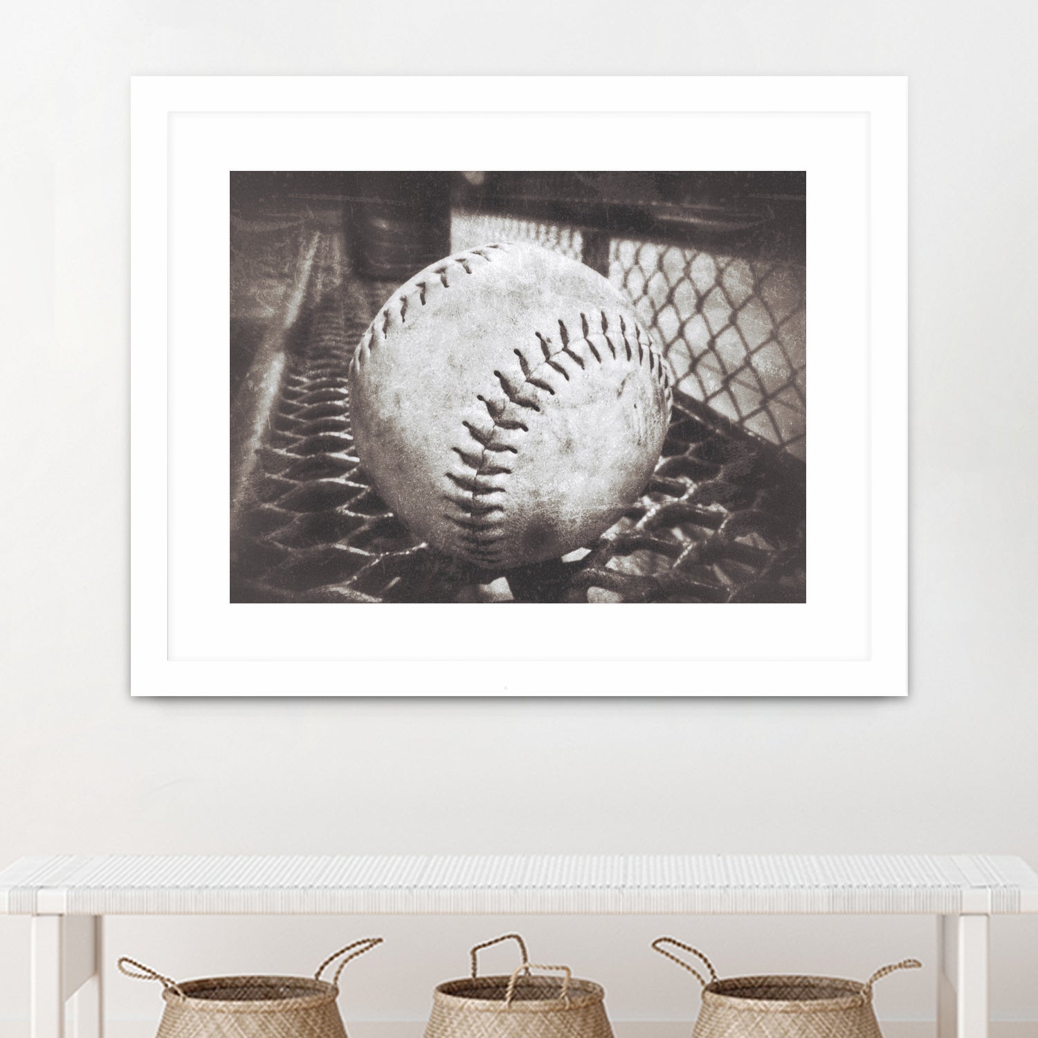 Softball on the Bench in Sepia by Leah McPhail on GIANT ART - brown photo illustration