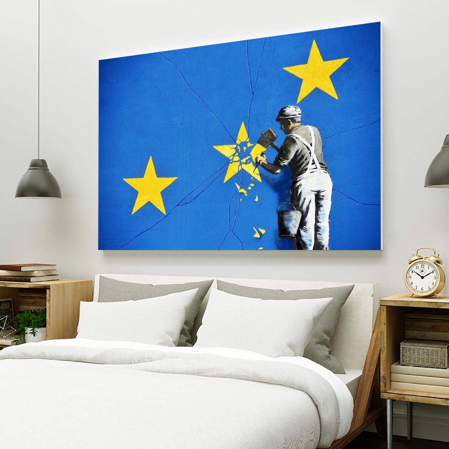 Banksy, Euro stars, edited, cut verion, Banksy poster by ALMA Studio on GIANT ART - blue mixed media