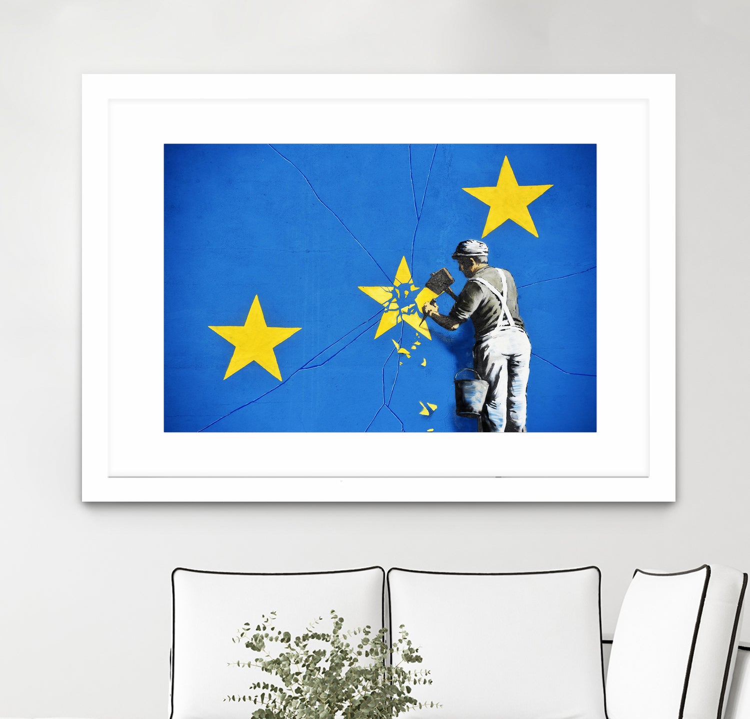 Banksy, Euro stars, edited, cut verion, Banksy poster by ALMA Studio on GIANT ART - blue mixed media