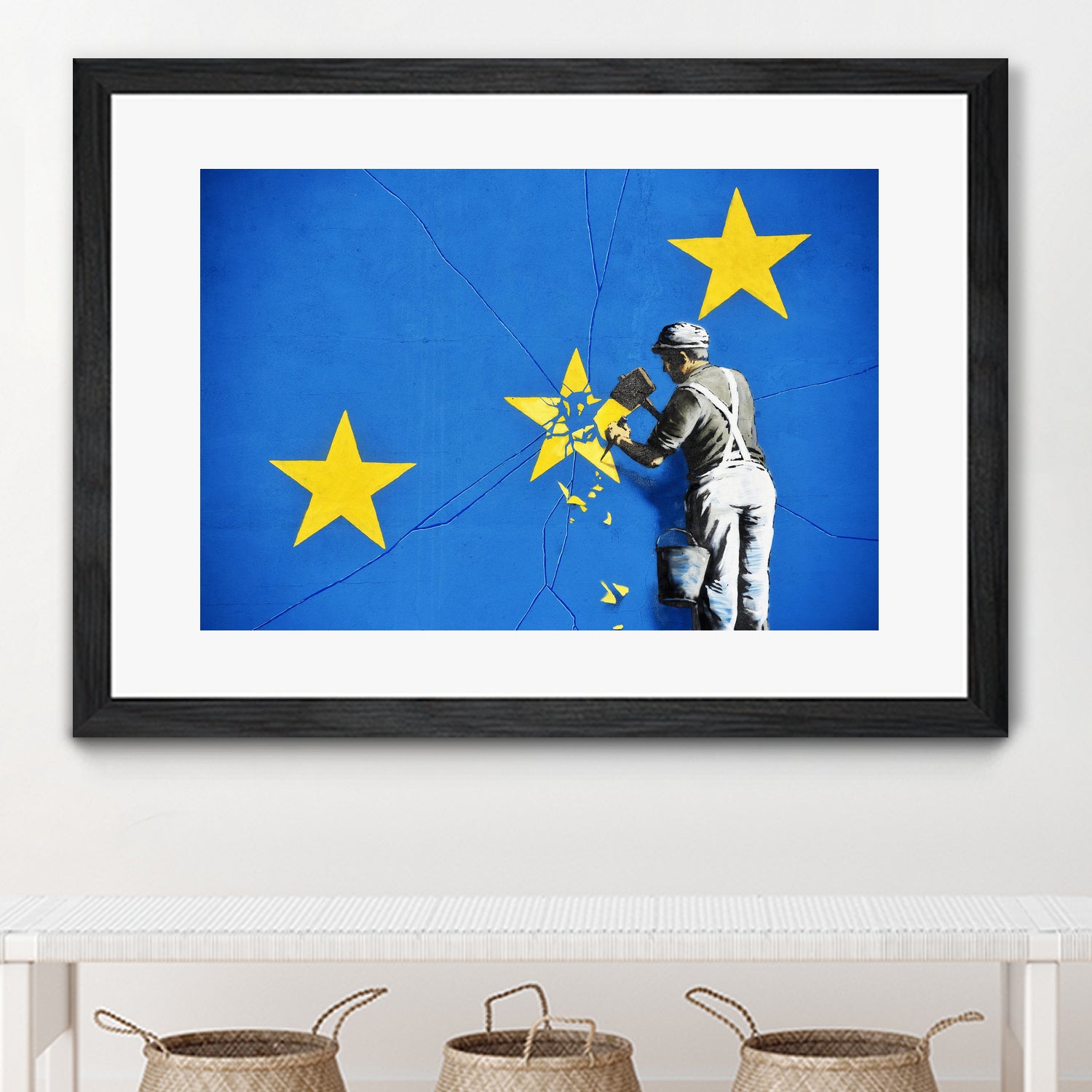 Banksy, Euro stars, edited, cut verion, Banksy poster by ALMA Studio on GIANT ART - blue mixed media