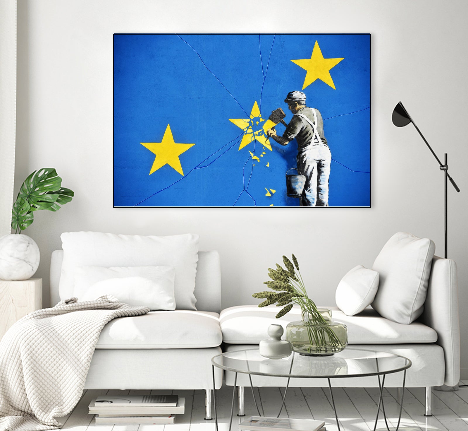 Banksy, Euro stars, edited, cut verion, Banksy poster by ALMA Studio on GIANT ART - blue mixed media