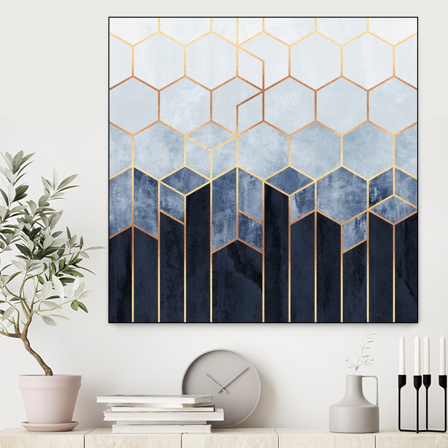 Soft Blue Hexagons by Elisabeth Fredriksson on GIANT ART - blue digital drawing