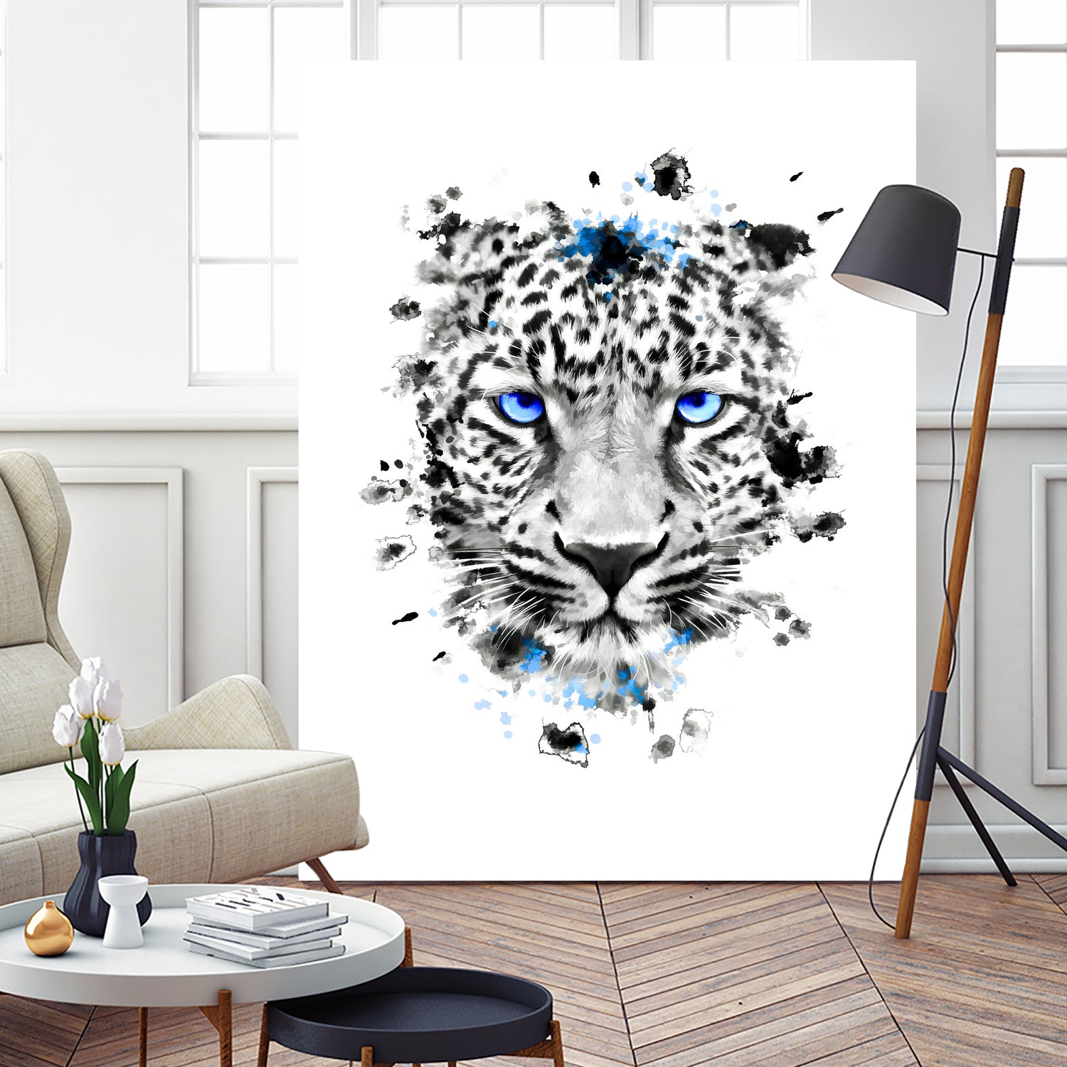 Leopard with blue eyes by Jurijs Permanickis on GIANT ART - white digital painting