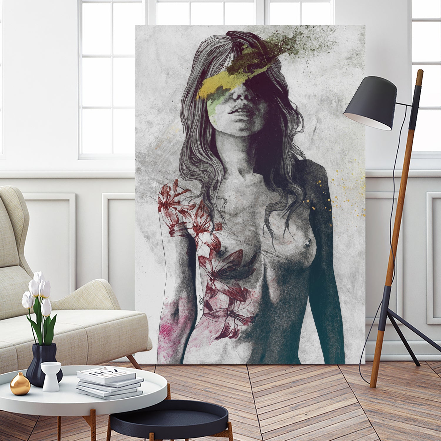 To The Marrow: Autumn (nude faceless girl with lilies) by Marco Paludet on GIANT ART - red digital painting