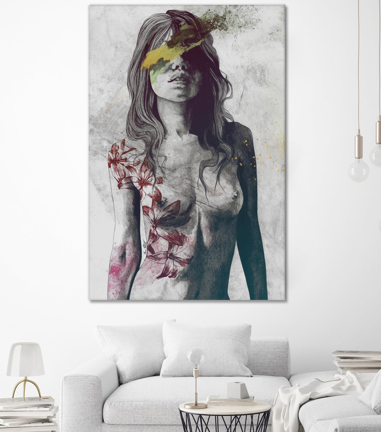 To The Marrow: Autumn (nude faceless girl with lilies) by Marco Paludet on GIANT ART - red digital painting