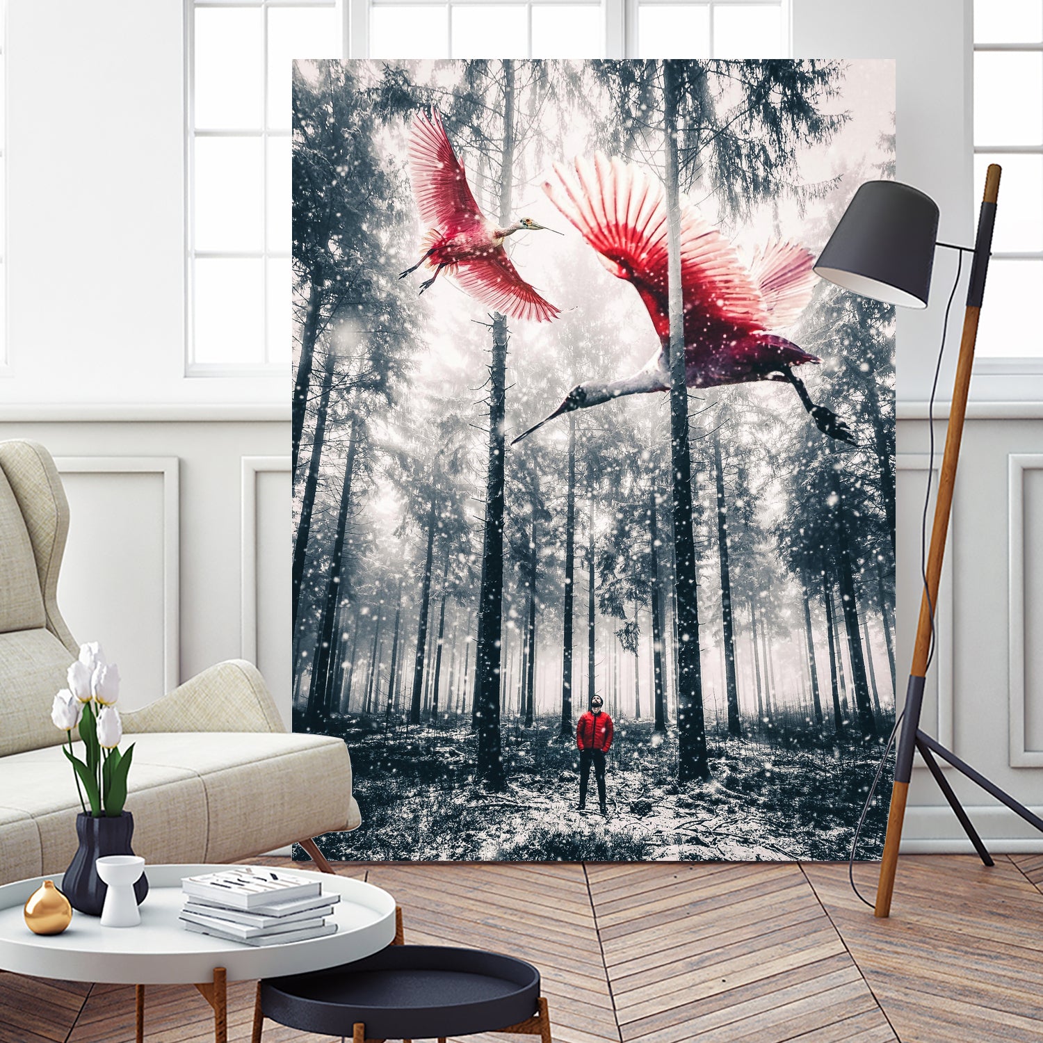 Red birds in winter by GEN Z by Rigaud Mickaël on GIANT ART - gray photo illustration