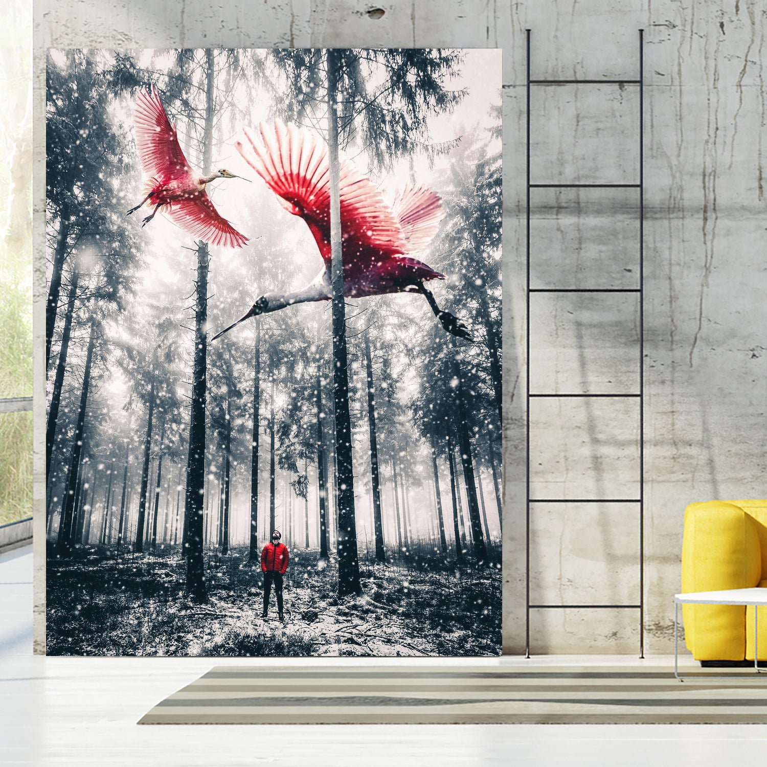 Red birds in winter by GEN Z by Rigaud Mickaël on GIANT ART - gray photo illustration