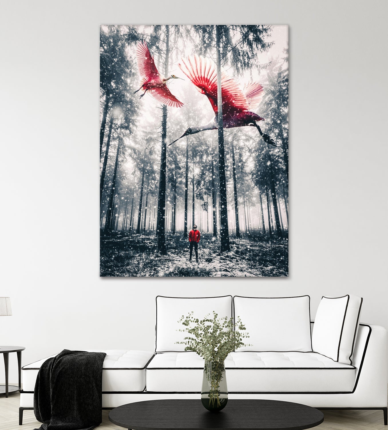 Red birds in winter by GEN Z by Rigaud Mickaël on GIANT ART - gray photo illustration