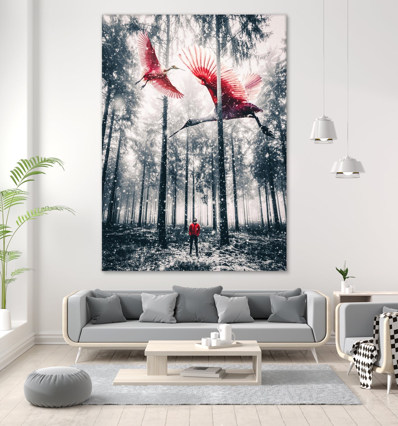 Red birds in winter by GEN Z by Rigaud Mickaël on GIANT ART - gray photo illustration