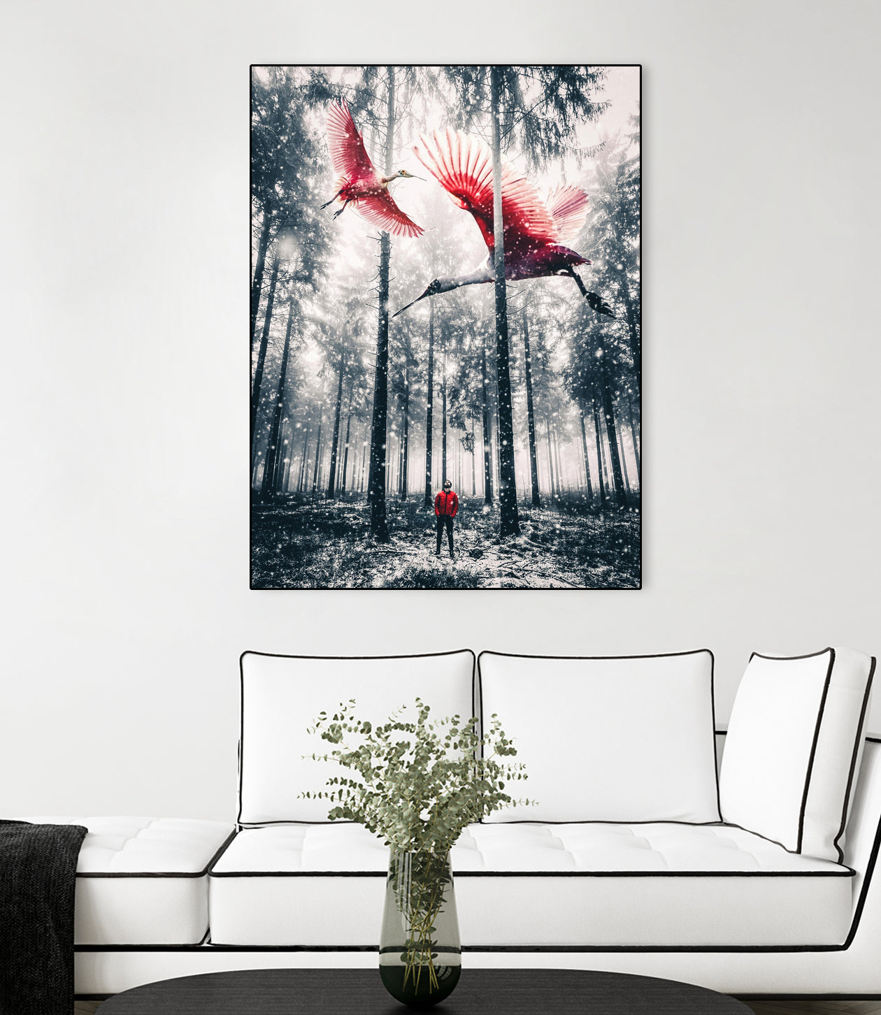 Red birds in winter by GEN Z by Rigaud Mickaël on GIANT ART - gray photo illustration