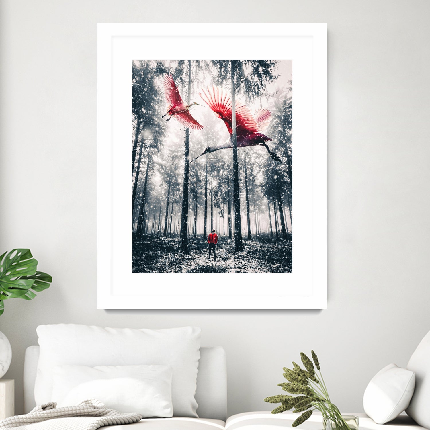 Red birds in winter by GEN Z by Rigaud Mickaël on GIANT ART - gray photo illustration