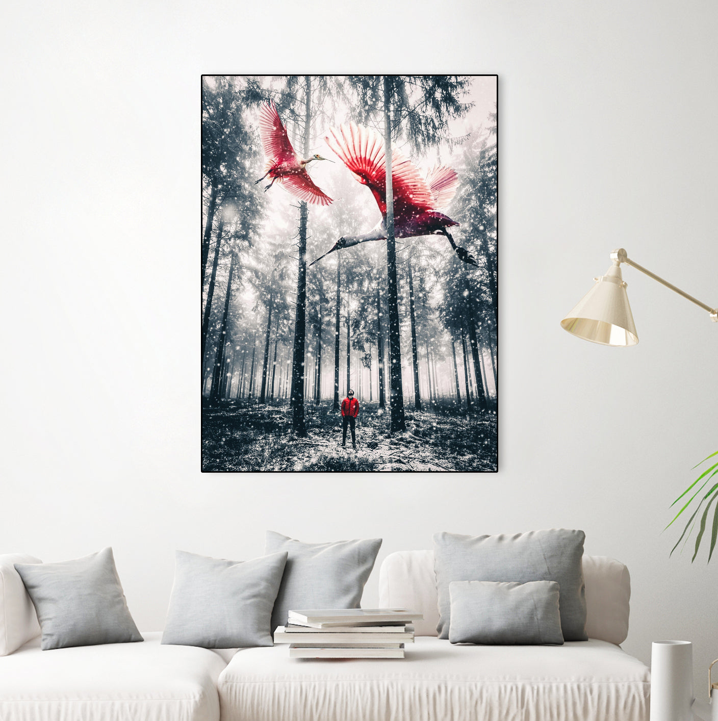 Red birds in winter by GEN Z by Rigaud Mickaël on GIANT ART - gray photo illustration