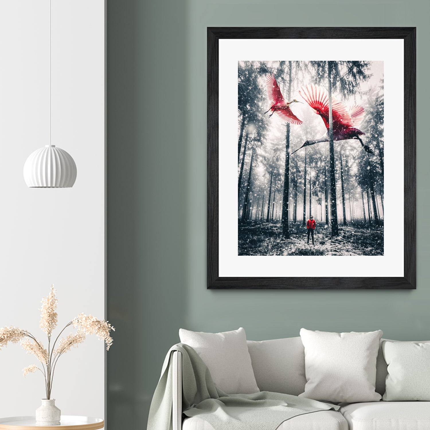 Red birds in winter by GEN Z by Rigaud Mickaël on GIANT ART - gray photo illustration