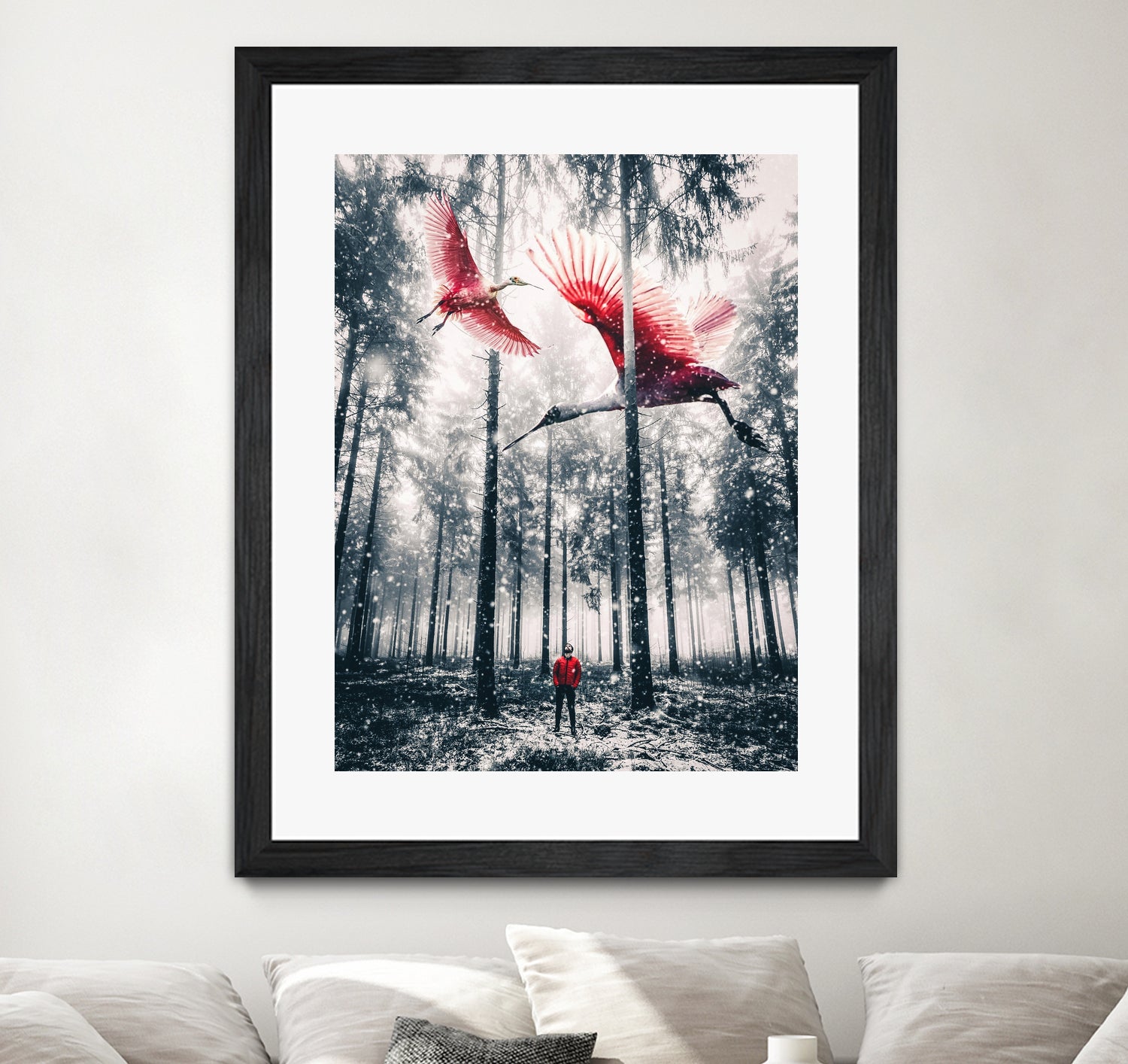 Red birds in winter by GEN Z by Rigaud Mickaël on GIANT ART - gray photo illustration