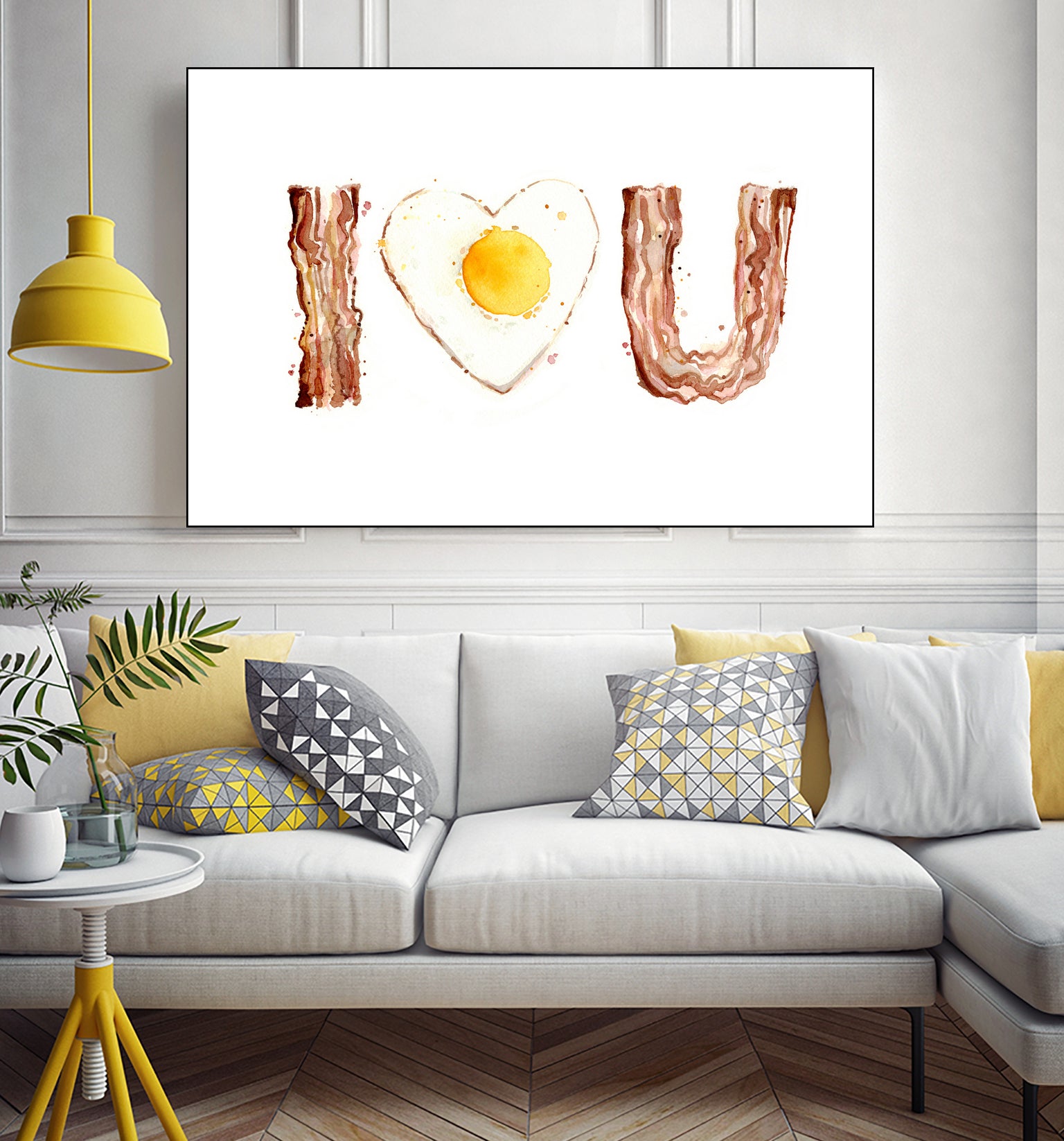 I Heart You Bacon and Egg by Olga Shvartsur on GIANT ART - yellow cartooning