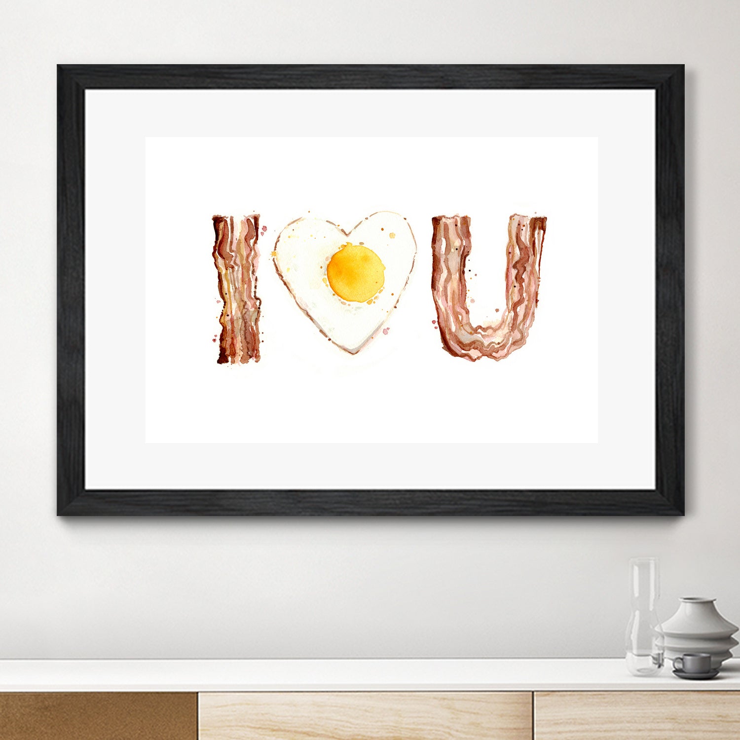 I Heart You Bacon and Egg by Olga Shvartsur on GIANT ART - yellow cartooning