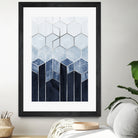 Soft Blue Hexagons - Silver by Elisabeth Fredriksson on GIANT ART - blue digital drawing