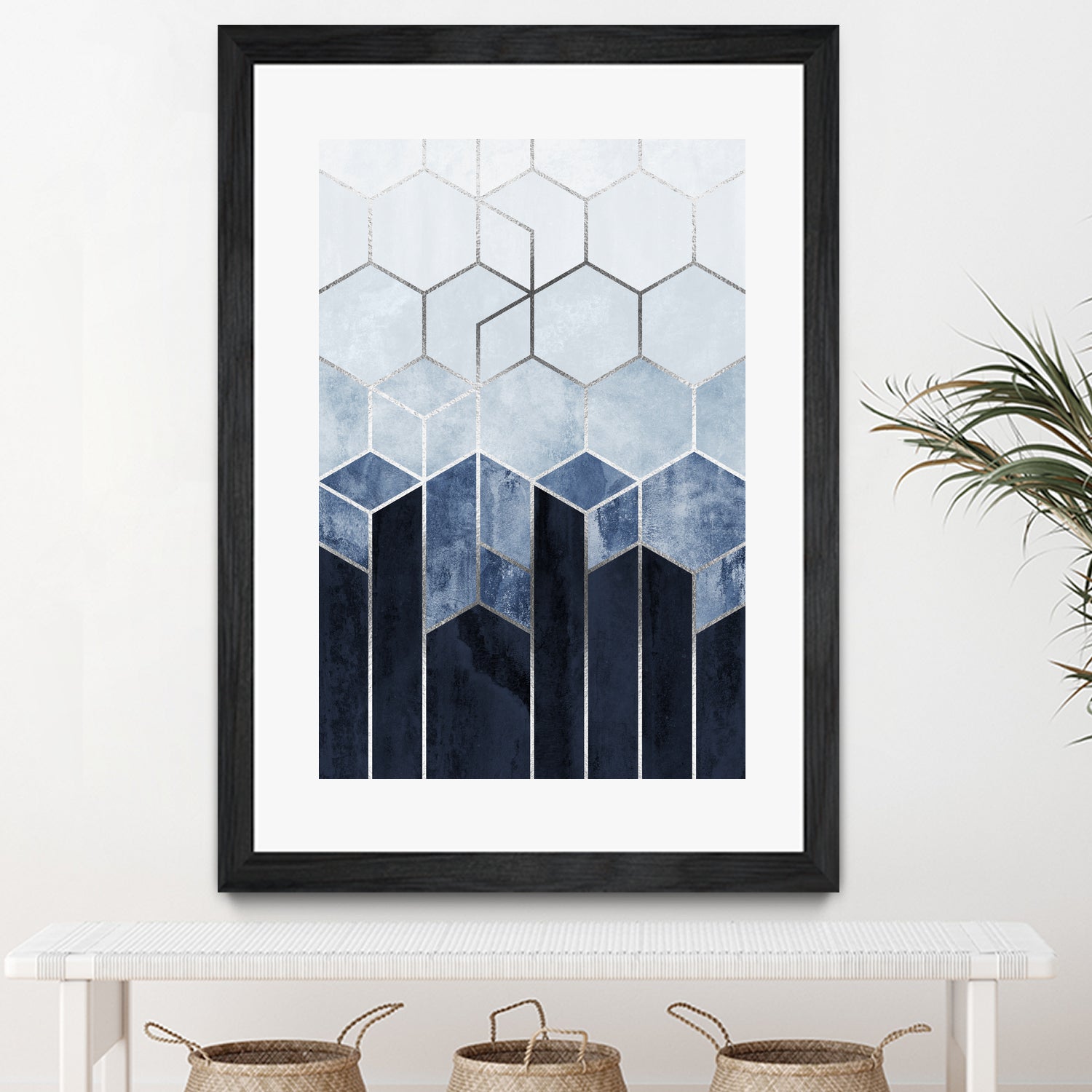 Soft Blue Hexagons - Silver by Elisabeth Fredriksson on GIANT ART - blue digital drawing