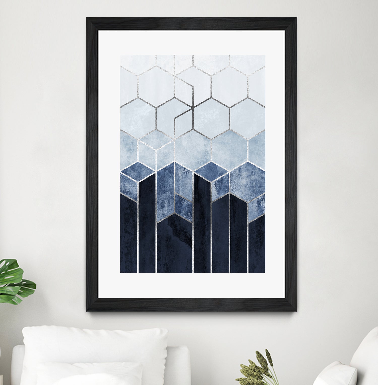 Soft Blue Hexagons - Silver by Elisabeth Fredriksson on GIANT ART - blue digital drawing