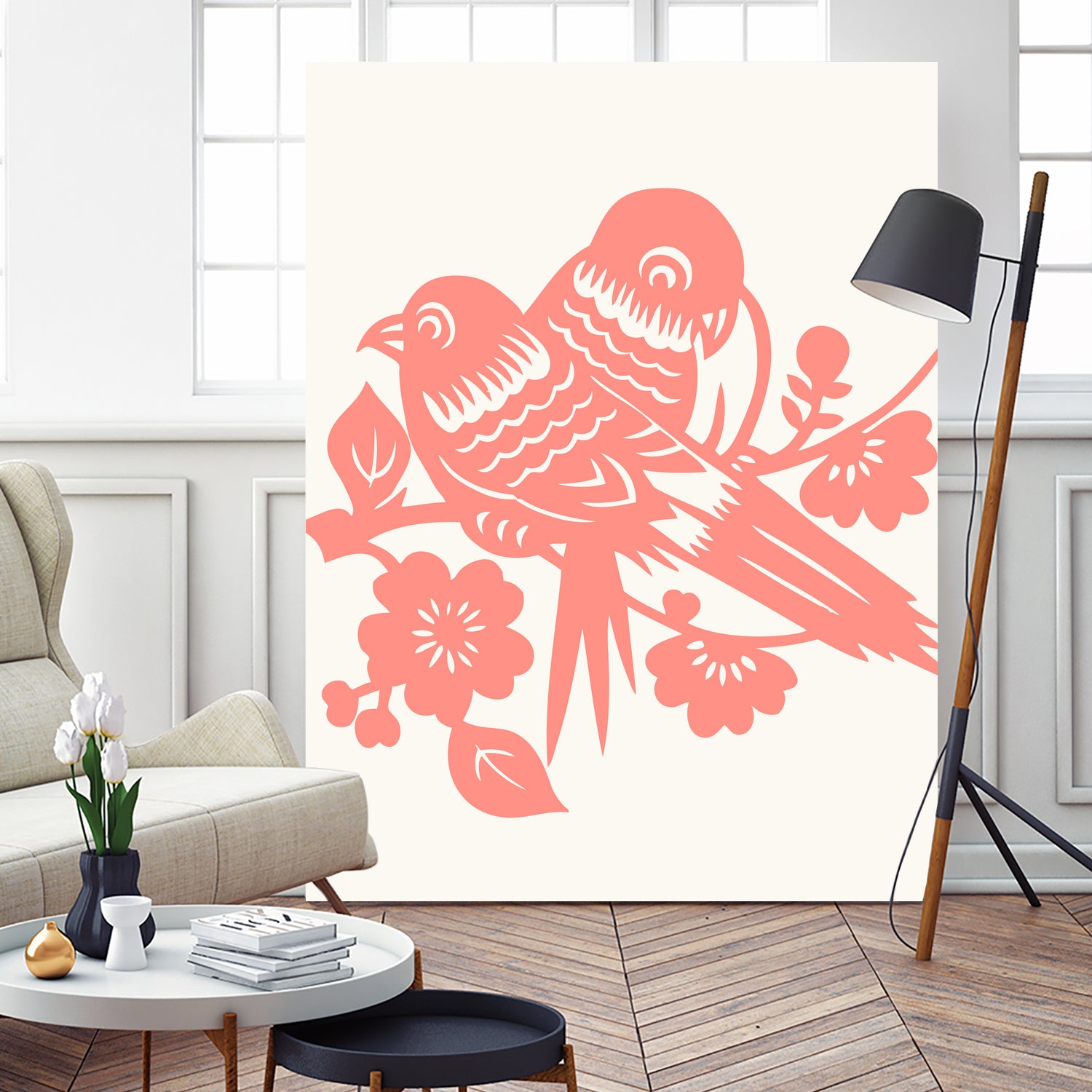 Love Birds Coral by Thomas Fernez on GIANT ART - pink digital drawing