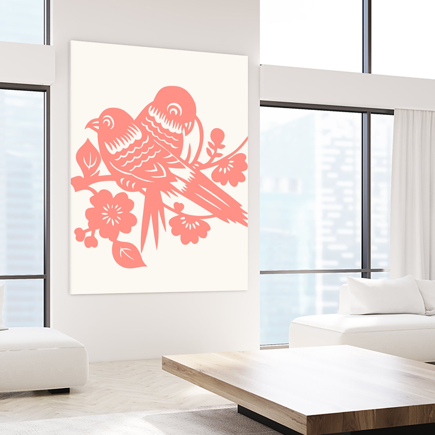 Love Birds Coral by Thomas Fernez on GIANT ART - pink digital drawing