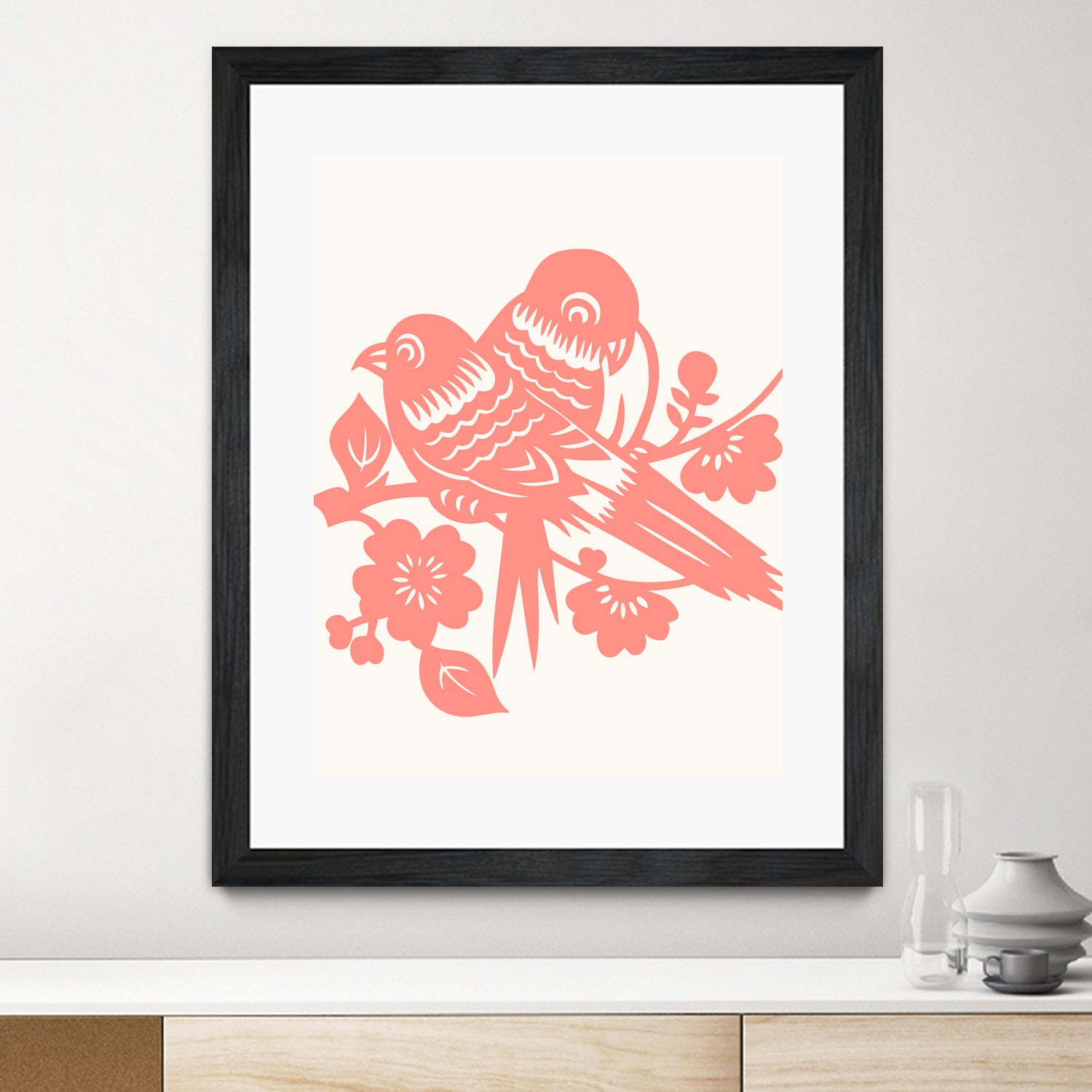 Love Birds Coral by Thomas Fernez on GIANT ART - pink digital drawing