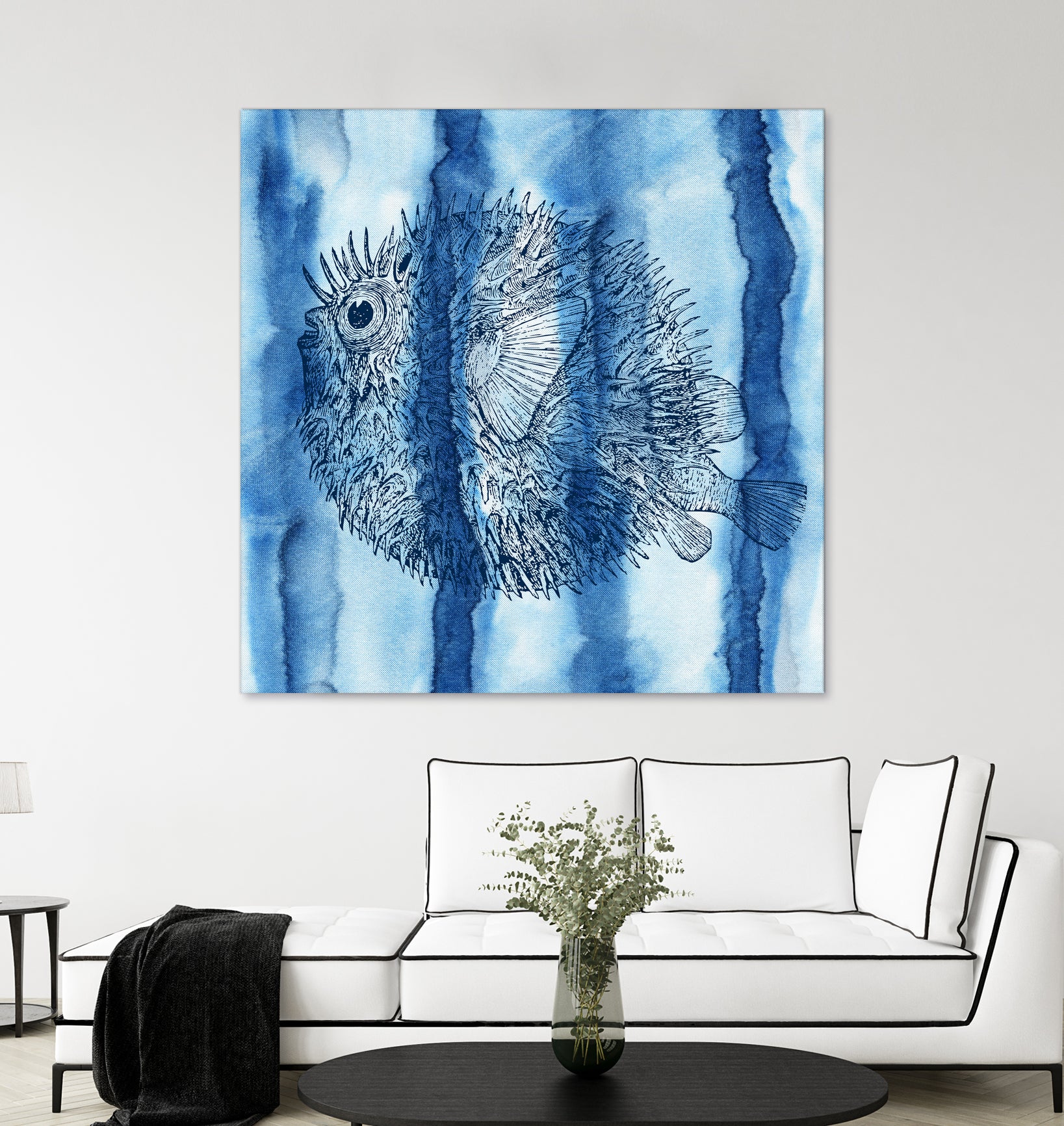 Puffer Fish Shibori by Thomas Fernez on GIANT ART - blue digital drawing