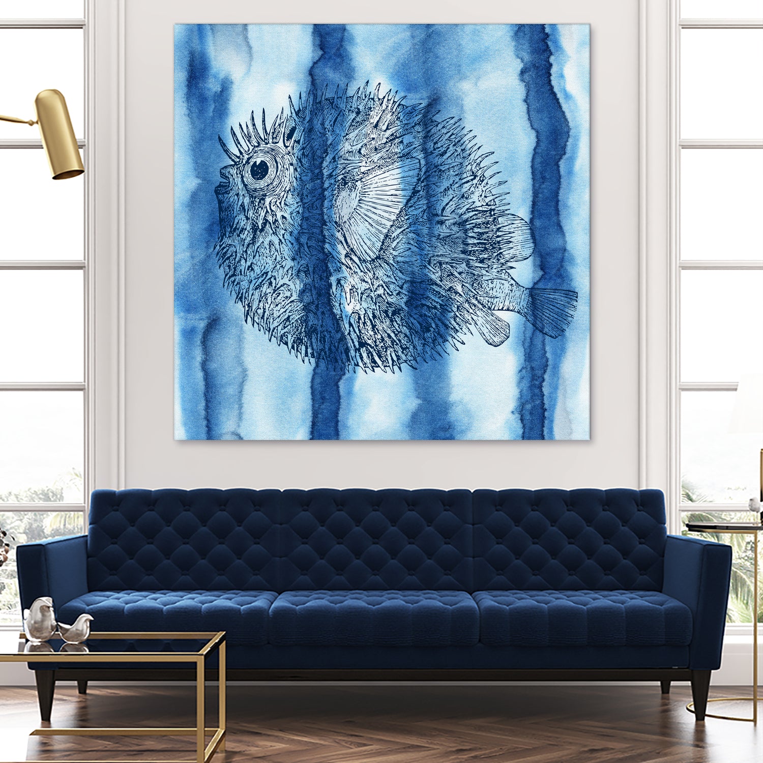 Puffer Fish Shibori by Thomas Fernez on GIANT ART - blue digital drawing