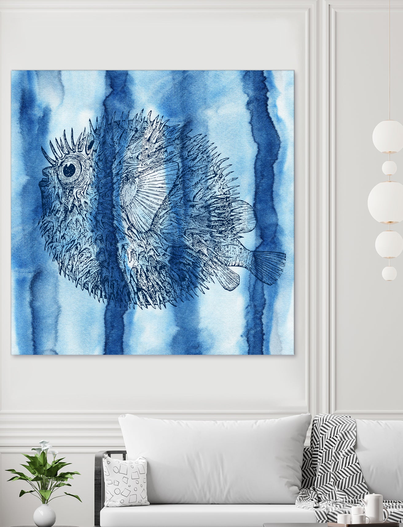 Puffer Fish Shibori by Thomas Fernez on GIANT ART - blue digital drawing