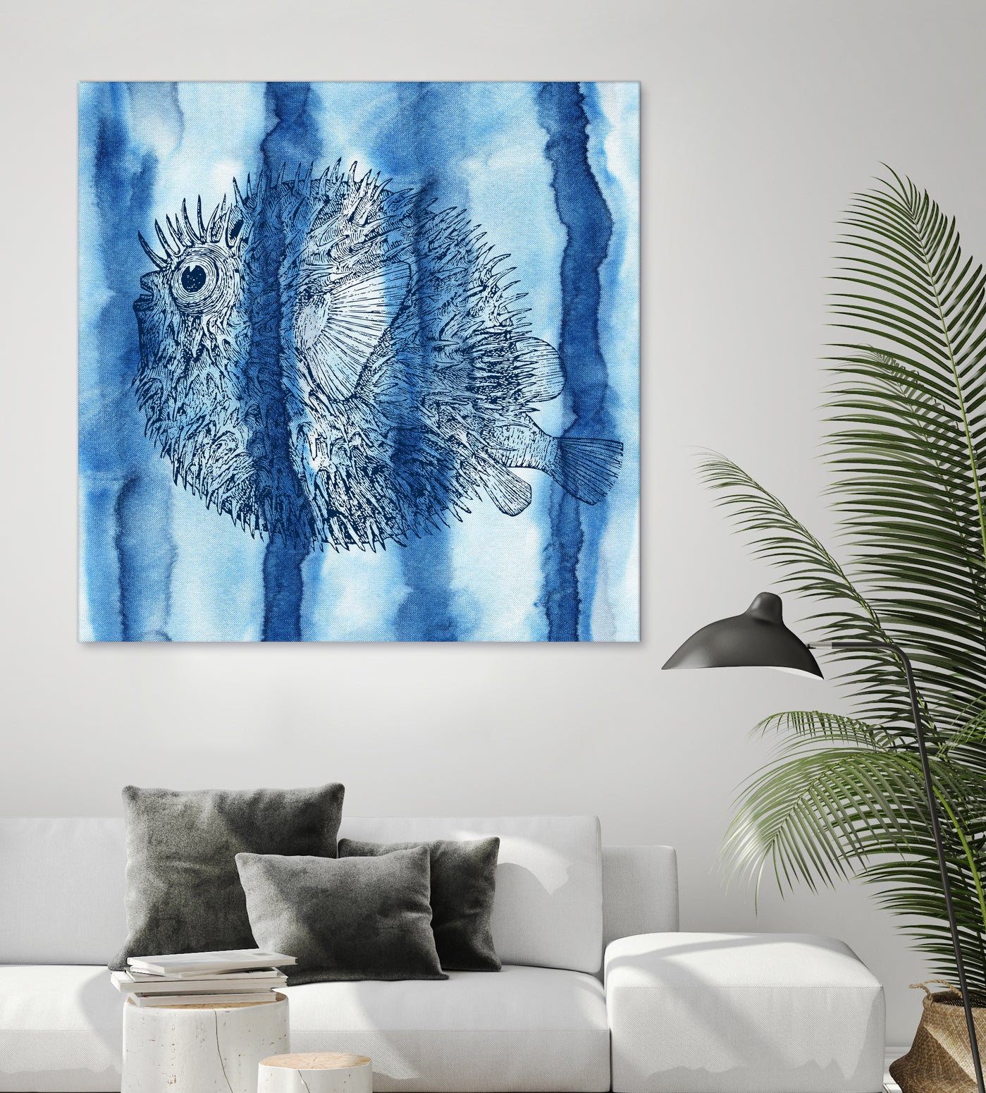 Puffer Fish Shibori by Thomas Fernez on GIANT ART - blue digital drawing