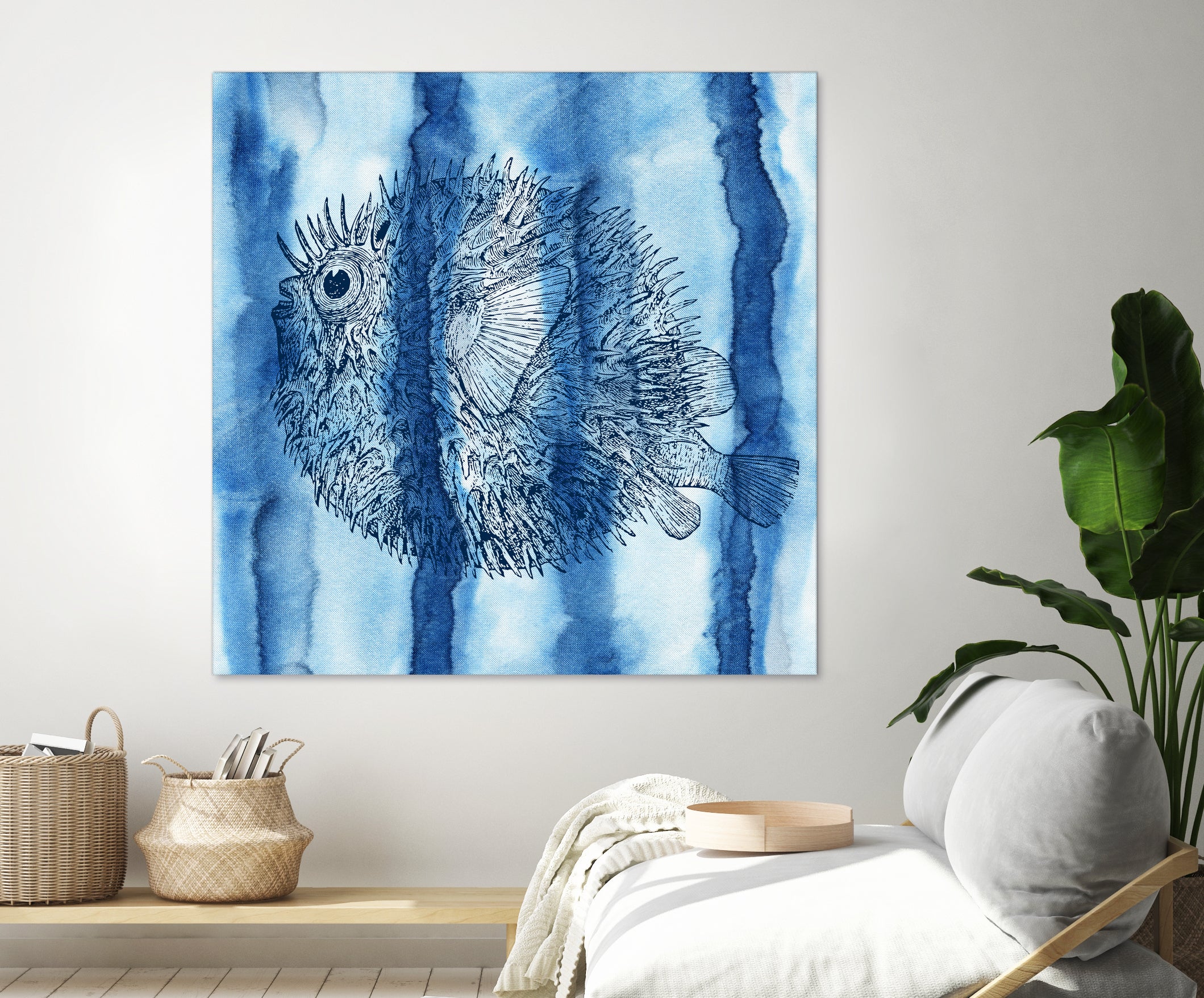 Puffer Fish Shibori by Thomas Fernez on GIANT ART - blue digital drawing